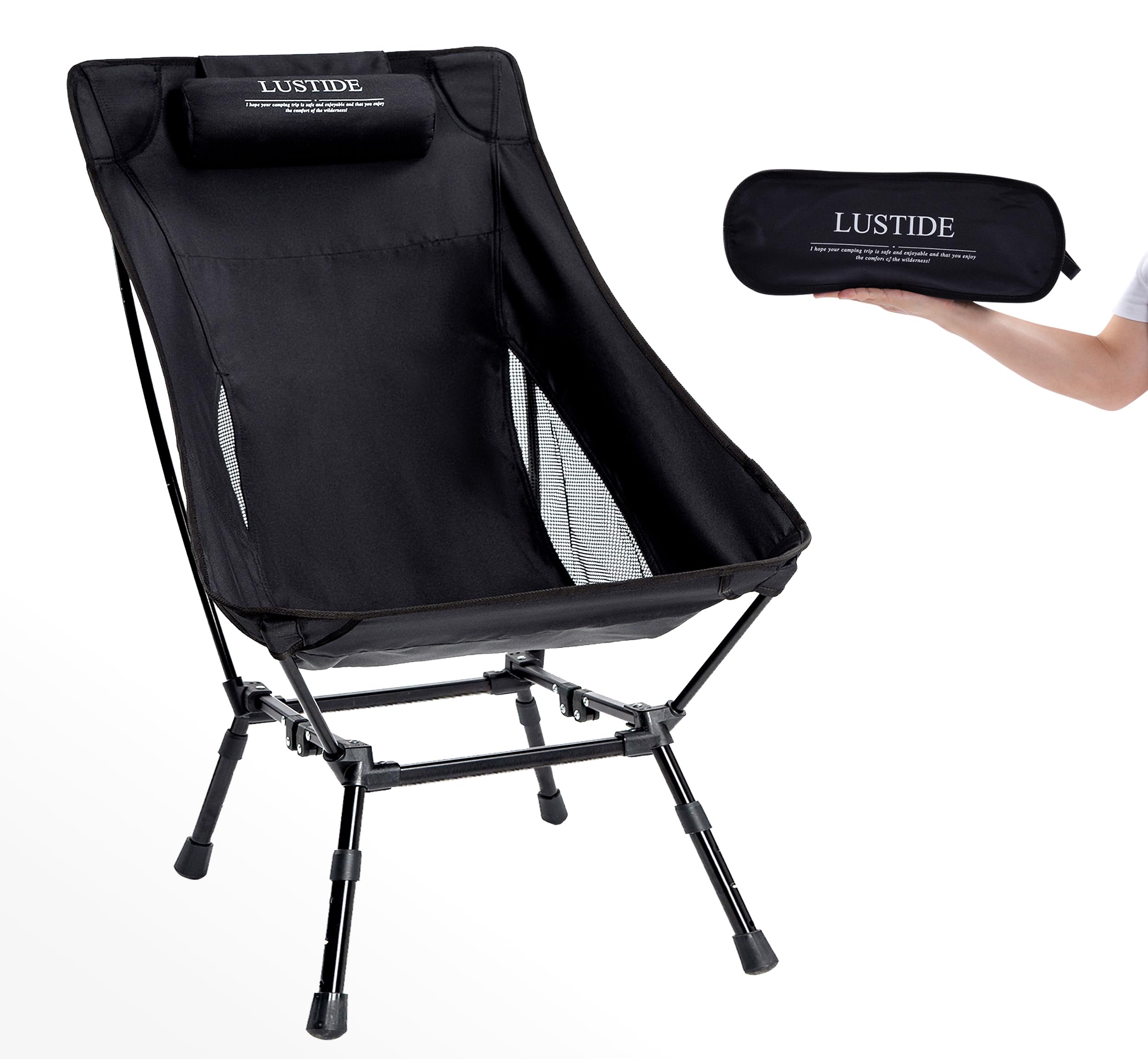 Heavy Duty Camping Chair with High Back Headrest - 380lb Capacity, Durable Aluminum Frame & 3-Way Adjustable Legs - Compact Folding Design with Carry Bag - Perfect for Camping, Beach, Hiking, Tailgating, Backyard & Outdoor Adventures