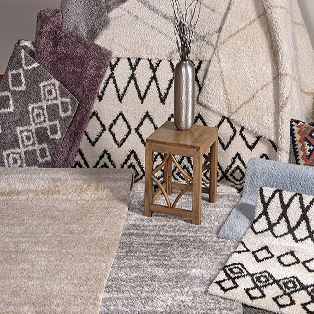 Gertmenian Air Shag Fresh Collection - 5x7 Ft Plush Microfiber Shag Rug in Moroccan Diamond Ivory White for Bedroom, Nursery, Living Room & Dorm | Ultra-Soft Area Rug for Cozy Home Decor