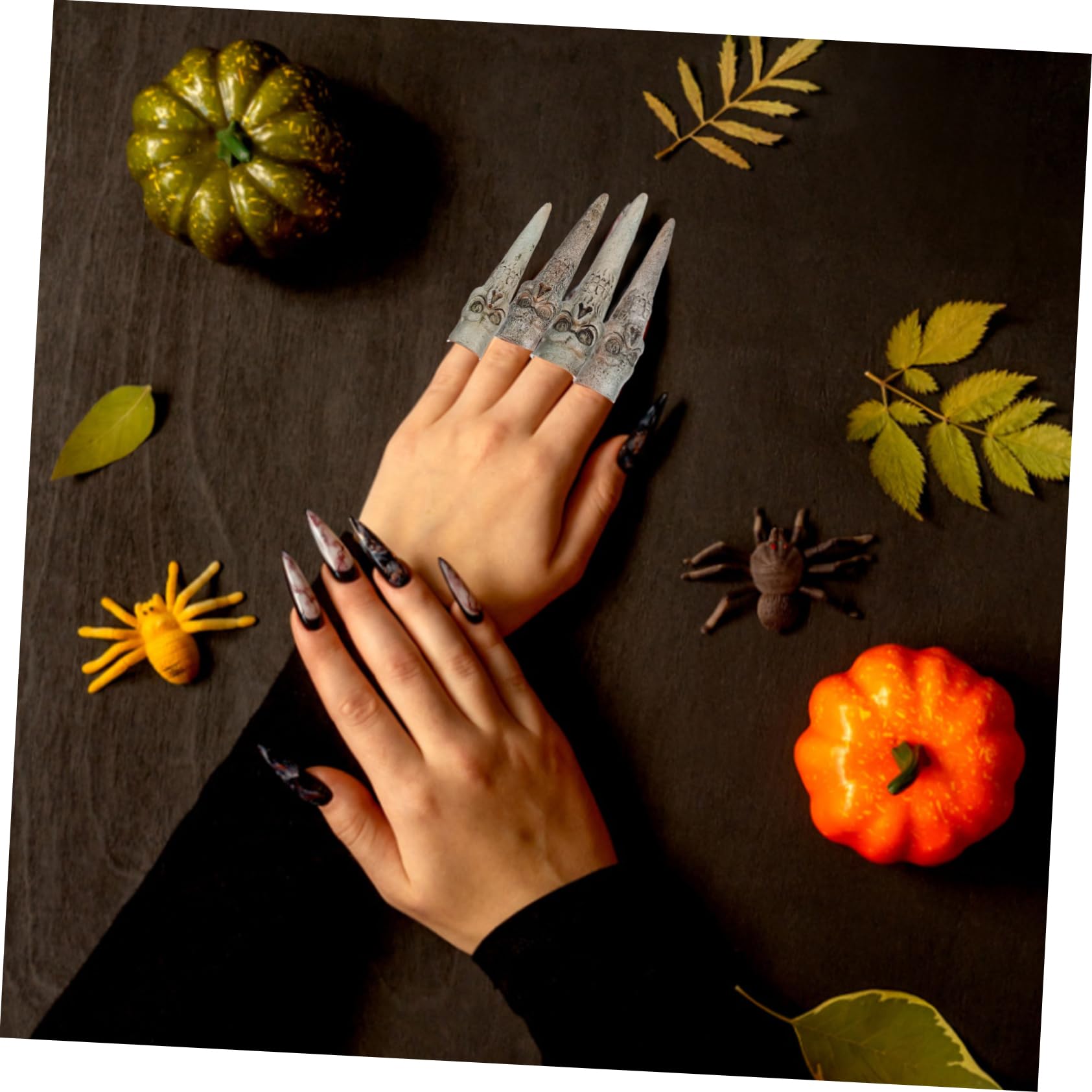 50 Pcs Halloween Witch Nails Set - Vampire Fake Nails, Skeleton Fingers for Witch Costume & Spooky Cosplay - Durable Plastic Nail Tips for Halloween Party, Themed Events & Horror Makeup