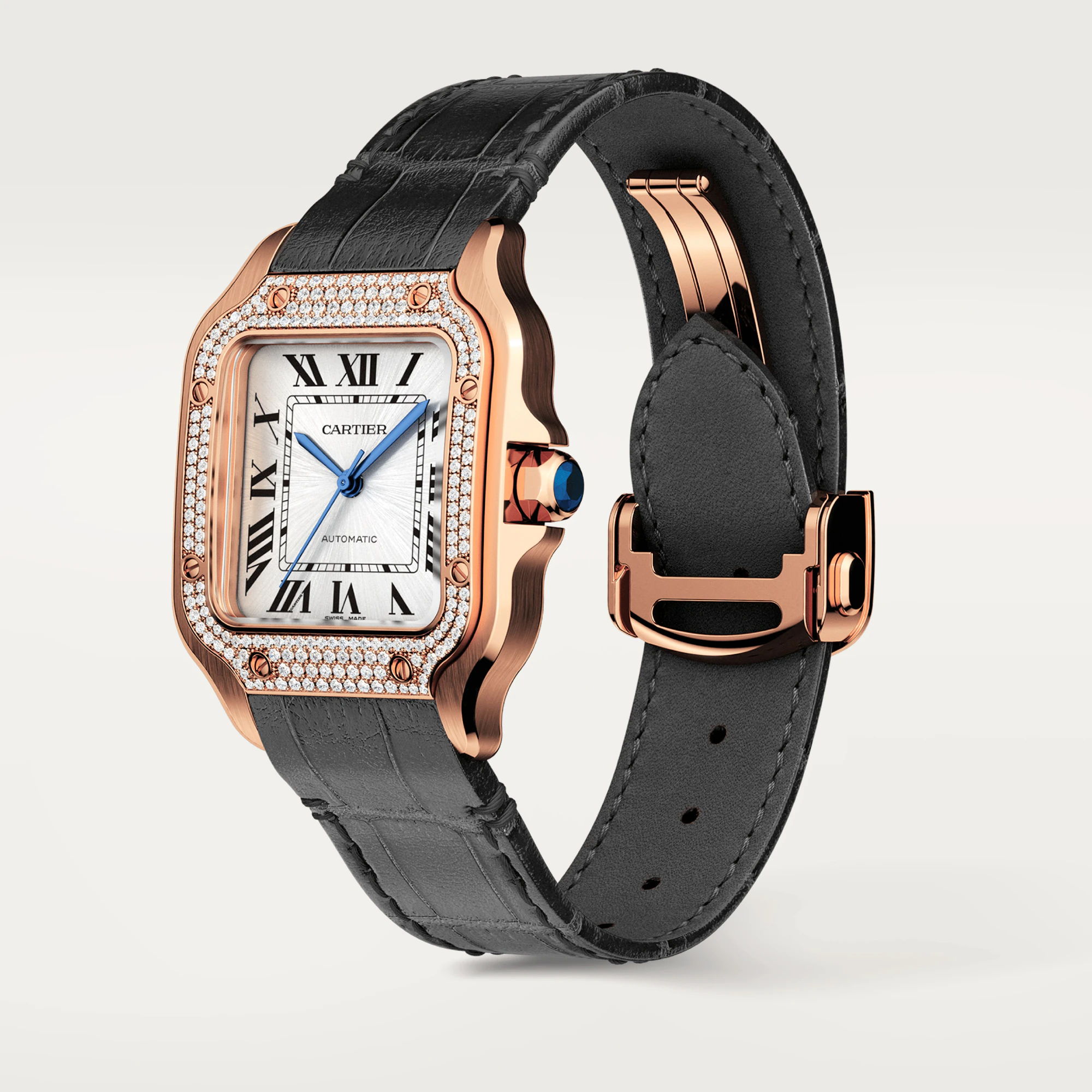 Cartier Santos Ladies Watch - 18K Rose Gold & Diamond Bezel - Luxury Women's Wristwatch for Gifts, Special Occasions & Everyday Elegance