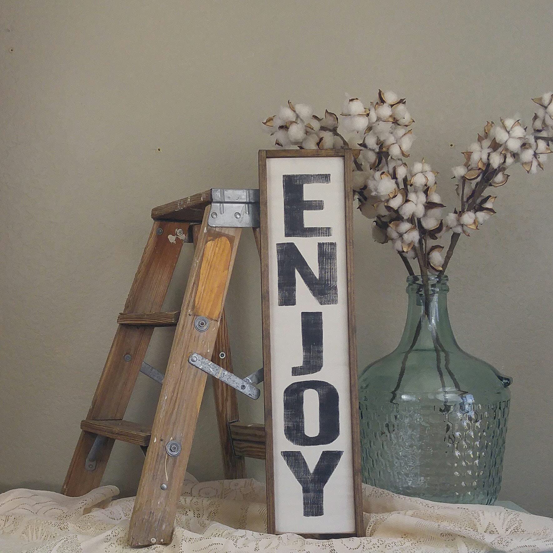 Farmhouse Kitchen Decor Wood Signs with Quotes - 4x16 Inch Enjoy Sign for Kitchen, Vertical Wooden Sayings Sign, Rustic Home Decor - Perfect for Farmhouse, Country Style Kitchens & Dining Rooms