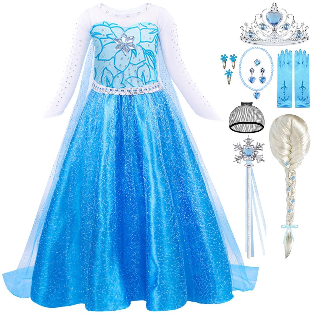 Elsa Costume for Toddler Girls - Frozen Snow Princess Dress Blue Halloween Party Outfit with Wig | Disney Cosplay, Birthday Dress Up, Christmas Gift for Kids