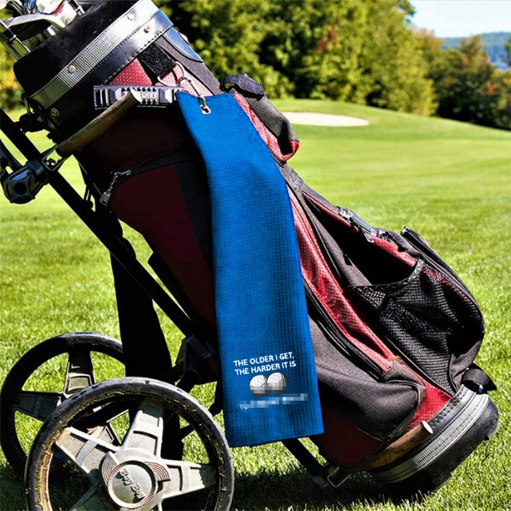 DYJYBMY Funny Golf Towel for Men - Embroidered Golf Towel with Clip - Perfect Golf Accessories for Older Golfers (Blue) - Great for Golf Courses, Driving Ranges & Clubhouses
