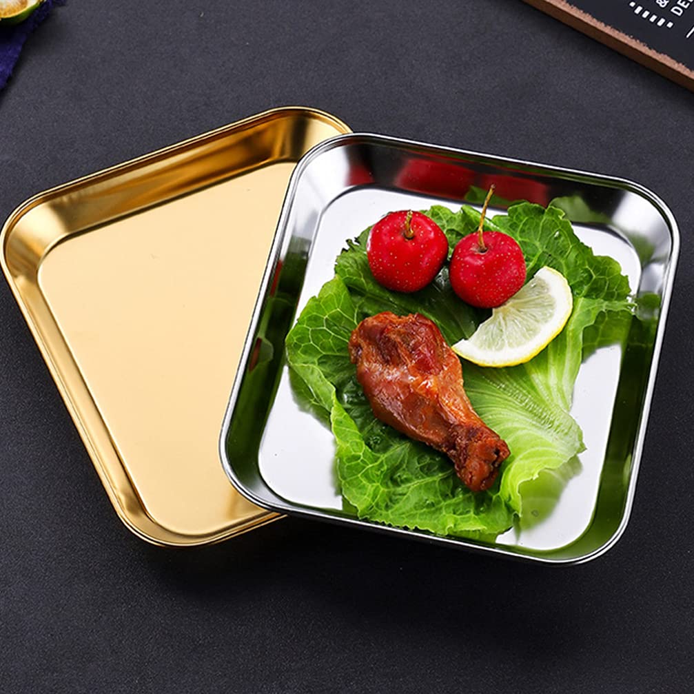 HEMOTON 2-Piece 304 Stainless Steel Serving Platter Set - Pie Plate, Steak Tray, Snack Dish & Bakeware for Camping, Coffee Table, and Kids' Parties | Durable & Elegant Serving Solution