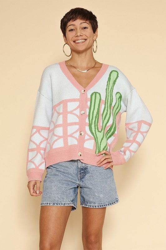 Cactus Resort Knit Cardigan Women's Lightweight Open Front Sweater - Perfect for Casual Outings, Beach Cover-Up & Cozy Lounge Wear