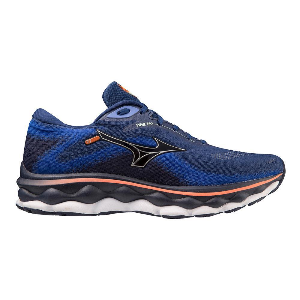 Mizuno Wave Sky 7 Running Shoes for Men - Blue Depths & Silver - Size 12.5 D Medium - Lightweight Cushioned Sneakers for Road Running, Jogging & Gym Workouts