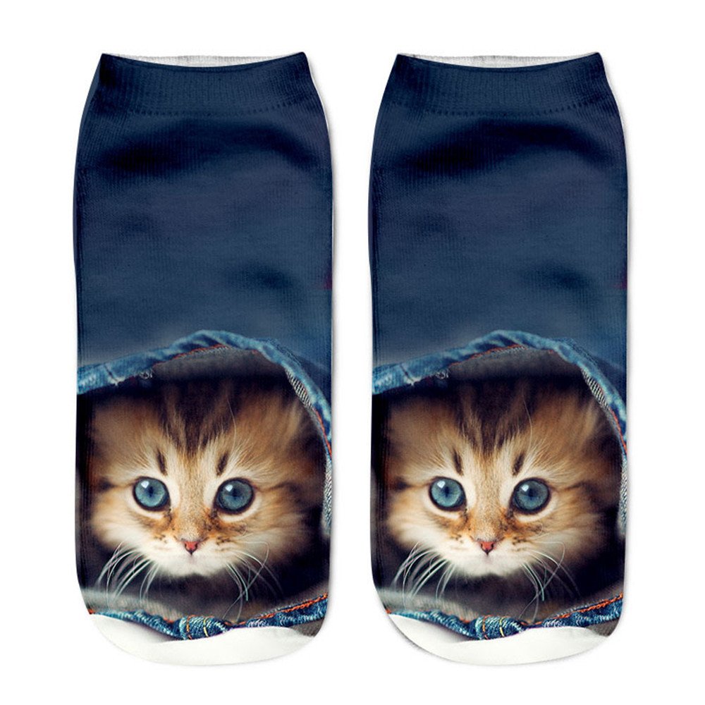 YOMXL Unisex Cute Animal Cat Print Casual Cotton Socks - Short Ankle Socks for Women & Men - Perfect for Autumn, Daily Wear, Gifts & Lounge Fashion