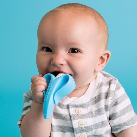Kritiu Banana Shape Baby Brush & Spoons Set - Soft Silicone Teething Toy for Infants | BPA-Free, Non-Toxic & Easy to Clean | Perfect for Feeding, Teething Relief & Oral Care (Blue & Olive Green)