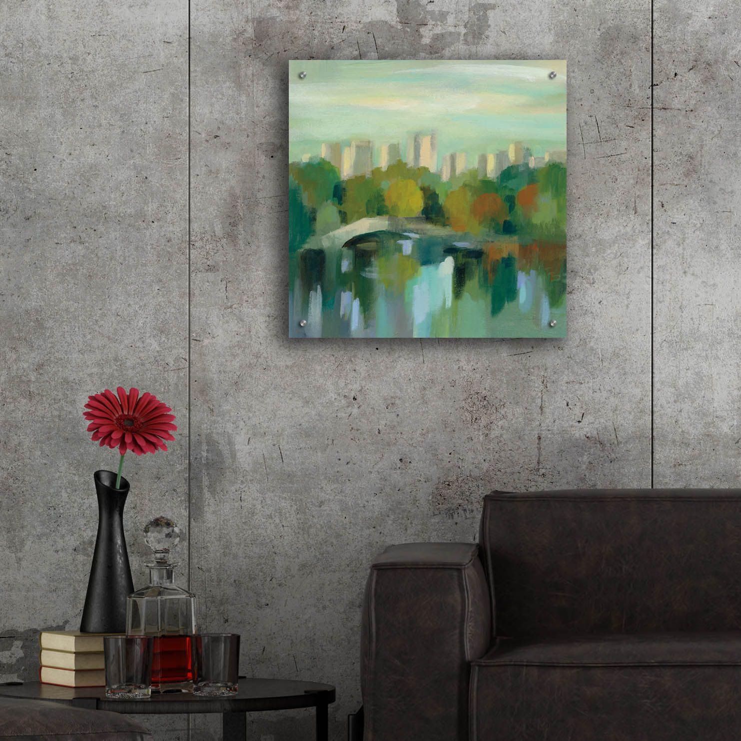 Silvia Vassileva 'Manhattan Sketches III' Acrylic Glass Wall Art - 24x24 Inches Modern Abstract Painting for Living Room, Office & Bedroom Decor