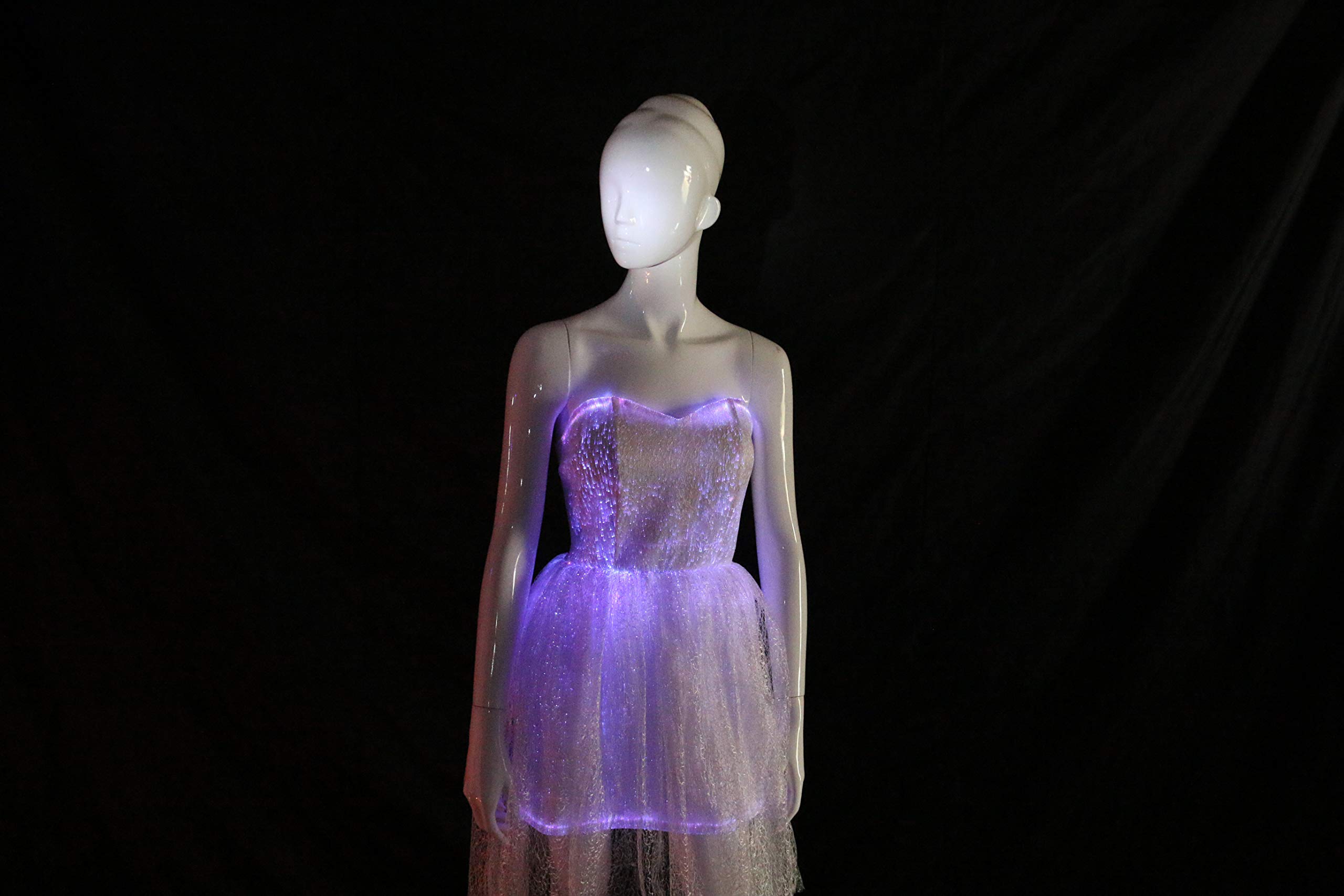 Glow in The Dark Strapless Lace Wedding Bridesmaid Dress - Backless Party & Dance Wear with Mobile APP Control (Size S, White) for Evening Events, Prom, and Special Occasions