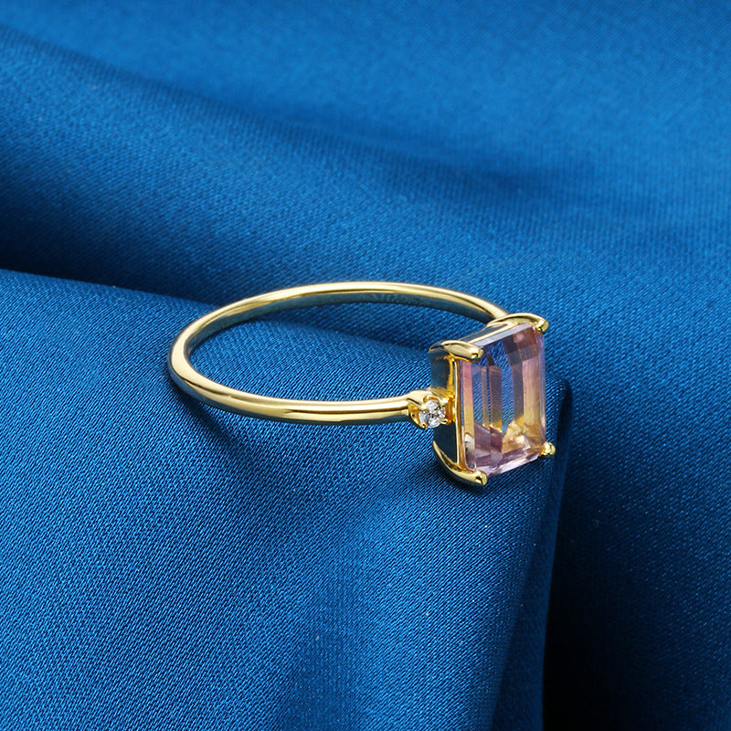 Ametrine Baguette Three Stone Ring - February Birthstone Jewelry in Sterling Silver TB925 | Perfect for Birthdays, Anniversaries & Special Occasions