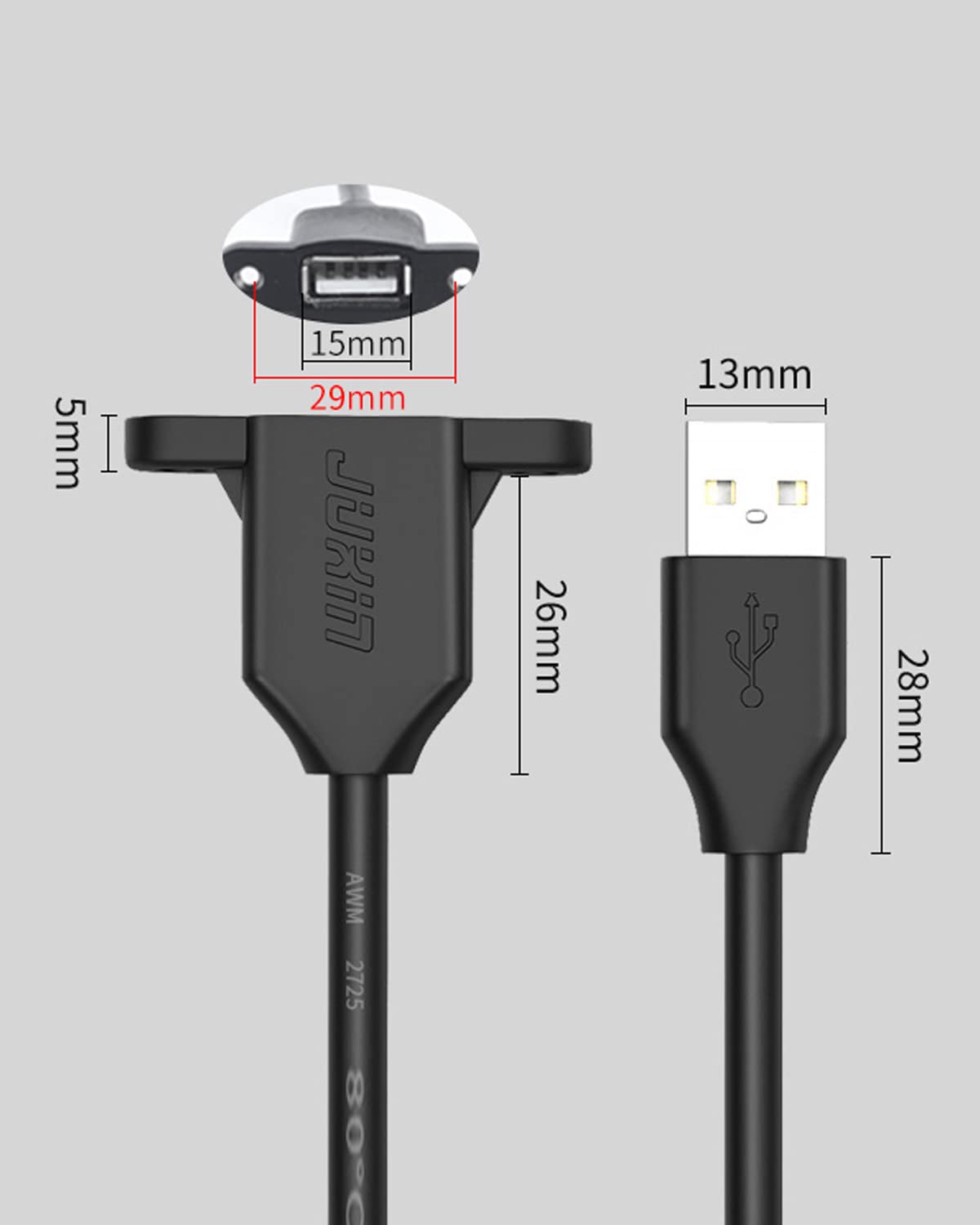 2-Pack USB 2.0 Extension Cable with Mounting Ears - 1.5FT for Cabinets & Panels