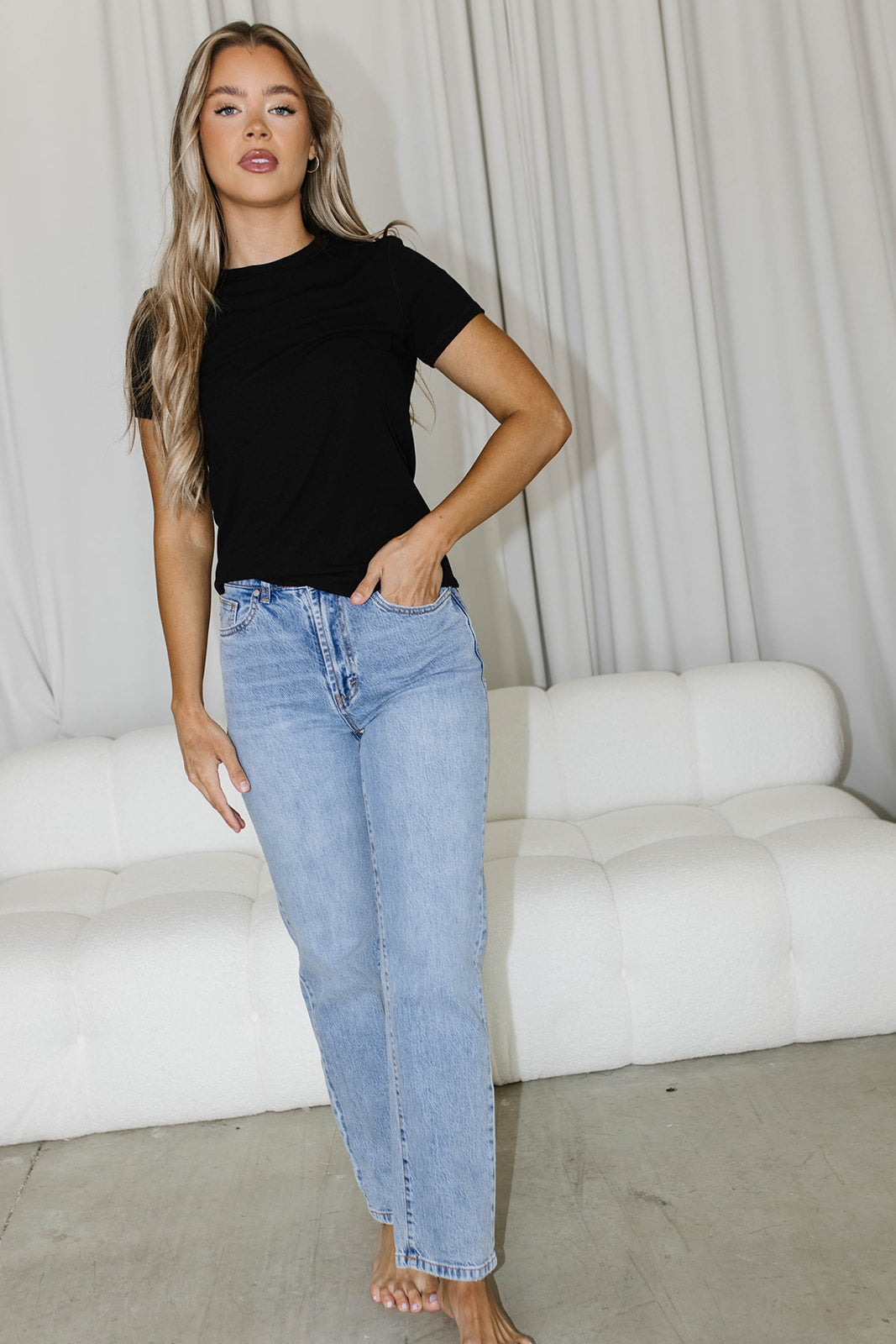 Phoenix Ribbed Knit Tee - Soft Black Cotton T-Shirt for Women | Casual Wear & Layering Essential