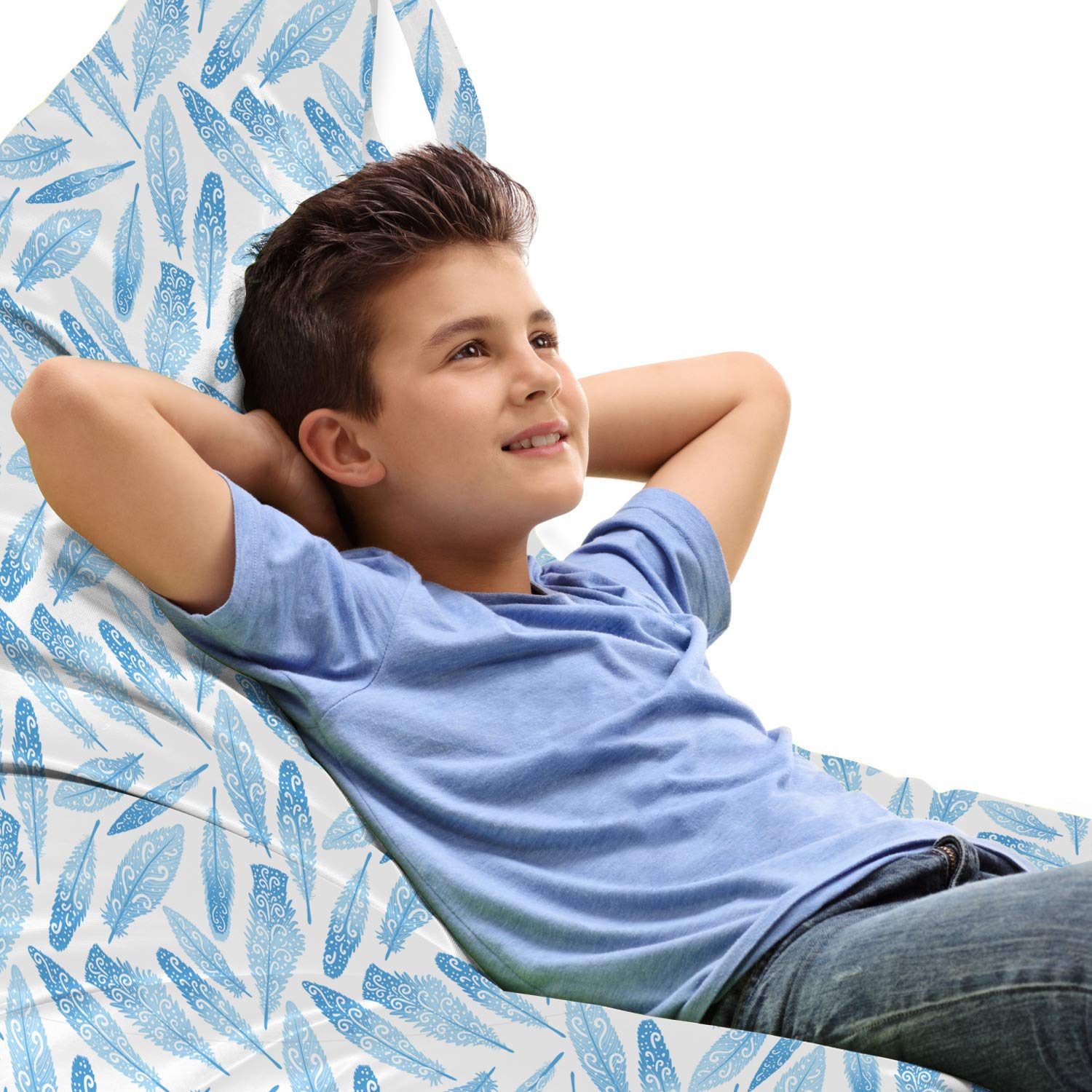 Ambesonne Feather Lounger Chair Bag - Large Capacity Storage with Handle, Oriental Feather Design on Plain Backdrop, Deep Sky Blue - Perfect for Beach, Camping, and Outdoor Relaxation