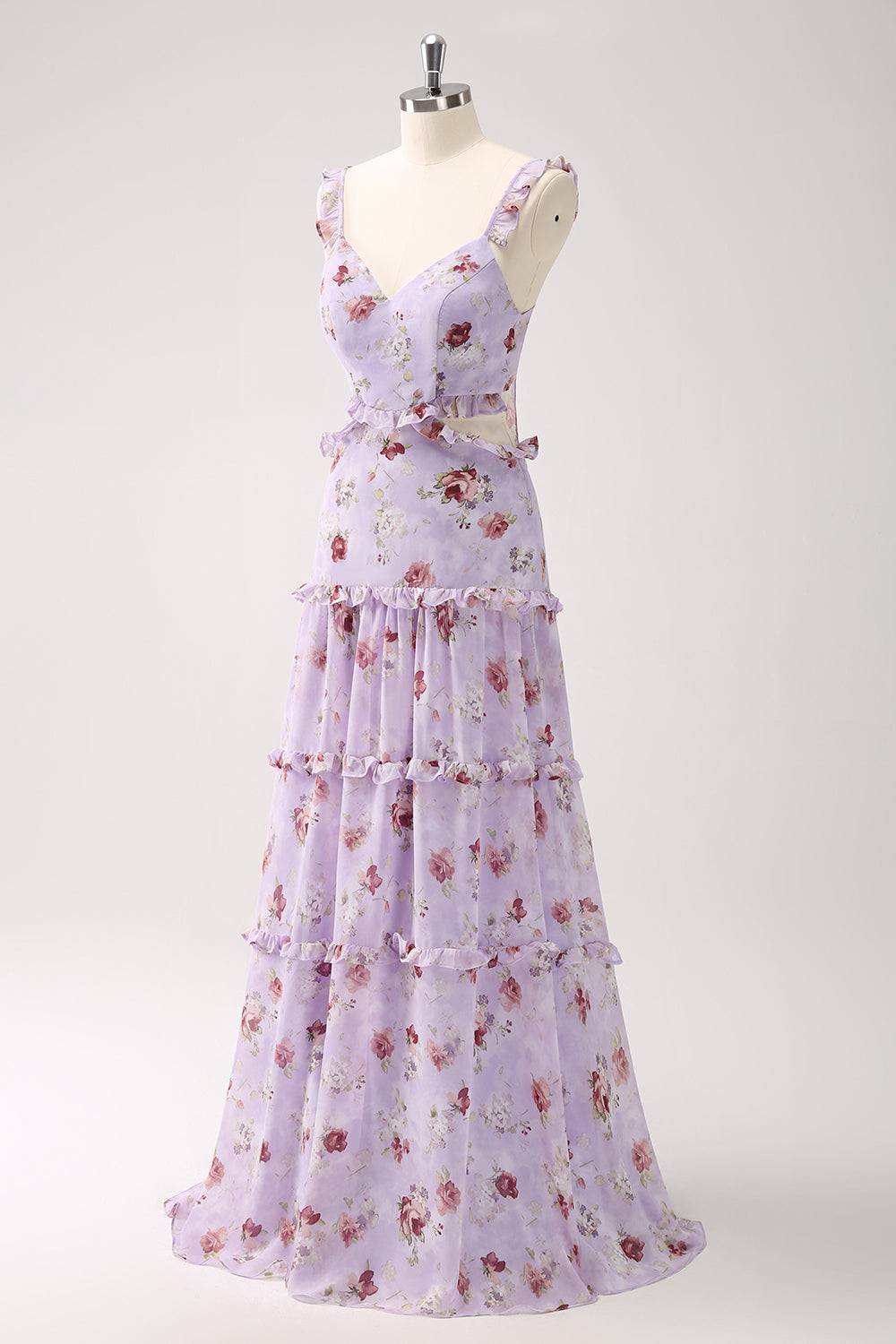Elegant A-Line Grey Purple Floral Off-The-Shoulder Long Prom Dress for Homecoming, Formal Dances & Special Occasions