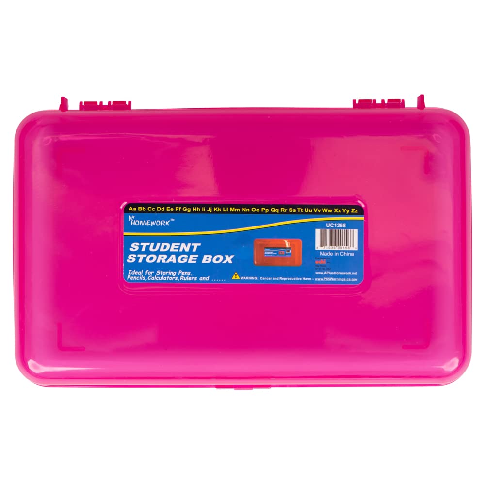 Craft County Clear Plastic Pencil Box - Colorful School & Office Supplies Organizer for Pens, Pencils, Art Tools - Perfect for Students, Teachers & Artists (Pink)