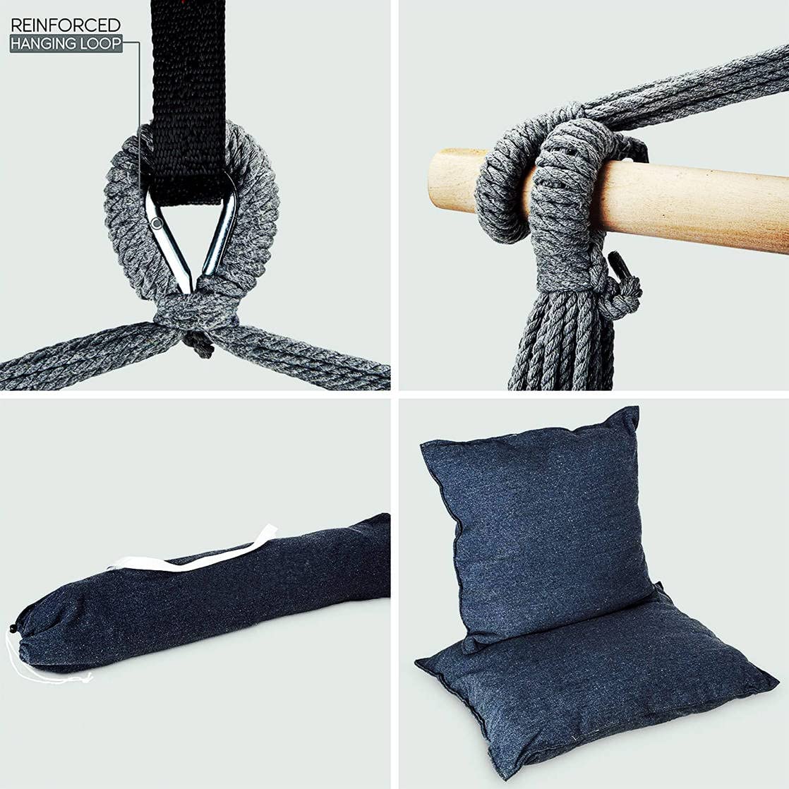 Premium Hanging Hammock Chair with 2 Cushions - Heavy Duty Steel Spreader Bar & Anti-Slip Rings - Supports 300 lbs - Perfect for Indoor, Outdoor, Patio, Garden, and Balcony Relaxation