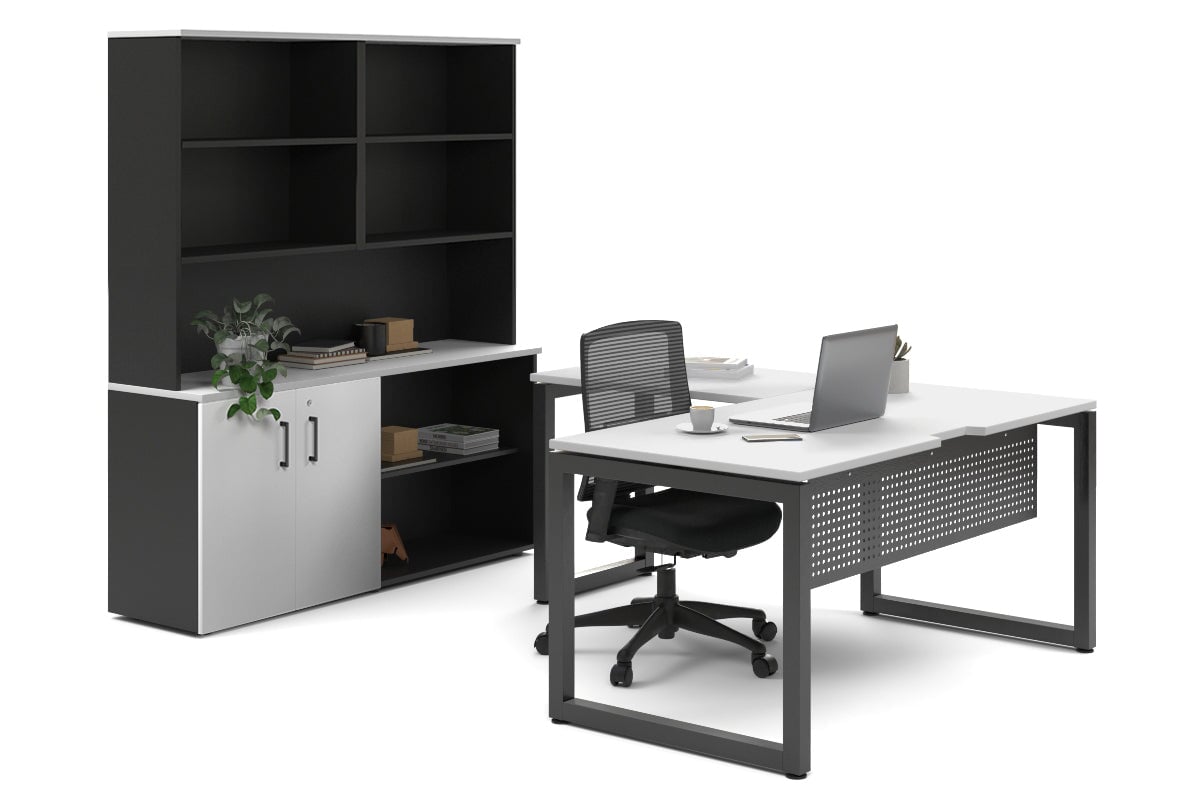 Premium L-Shaped Quadro Loop Legs Executive Desk - Black Metal Legs [1800L x 1800W with Cable Management Scallop] - Perfect for Home Office, Corporate Workspace & Modern Workstations