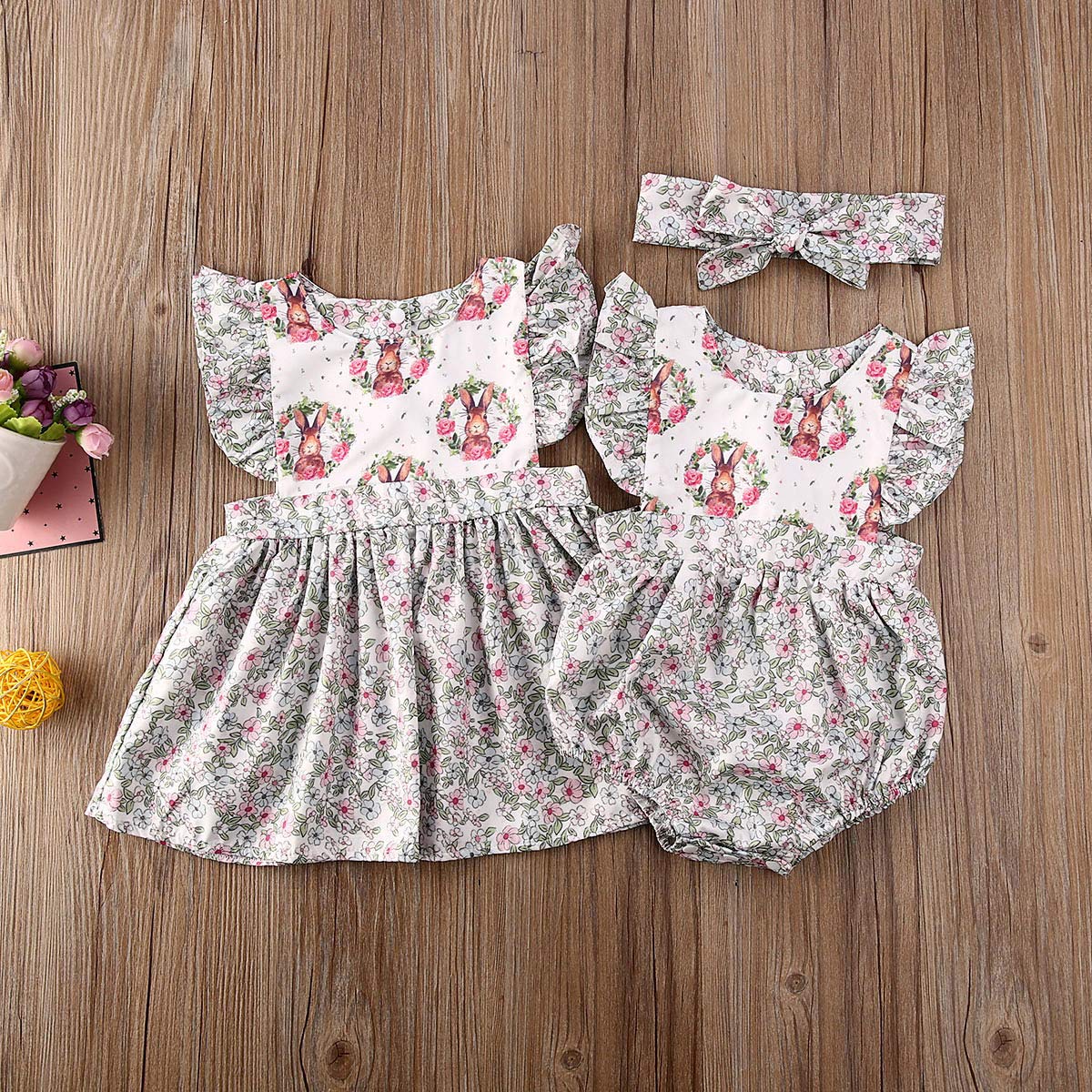 Easter Baby Girl Romper & Skirt Set - Toddler Easter Dress Outfit for Big & Little Girls - Matching Easter Outfits for Family Photos & Spring Celebrations (Size 80)