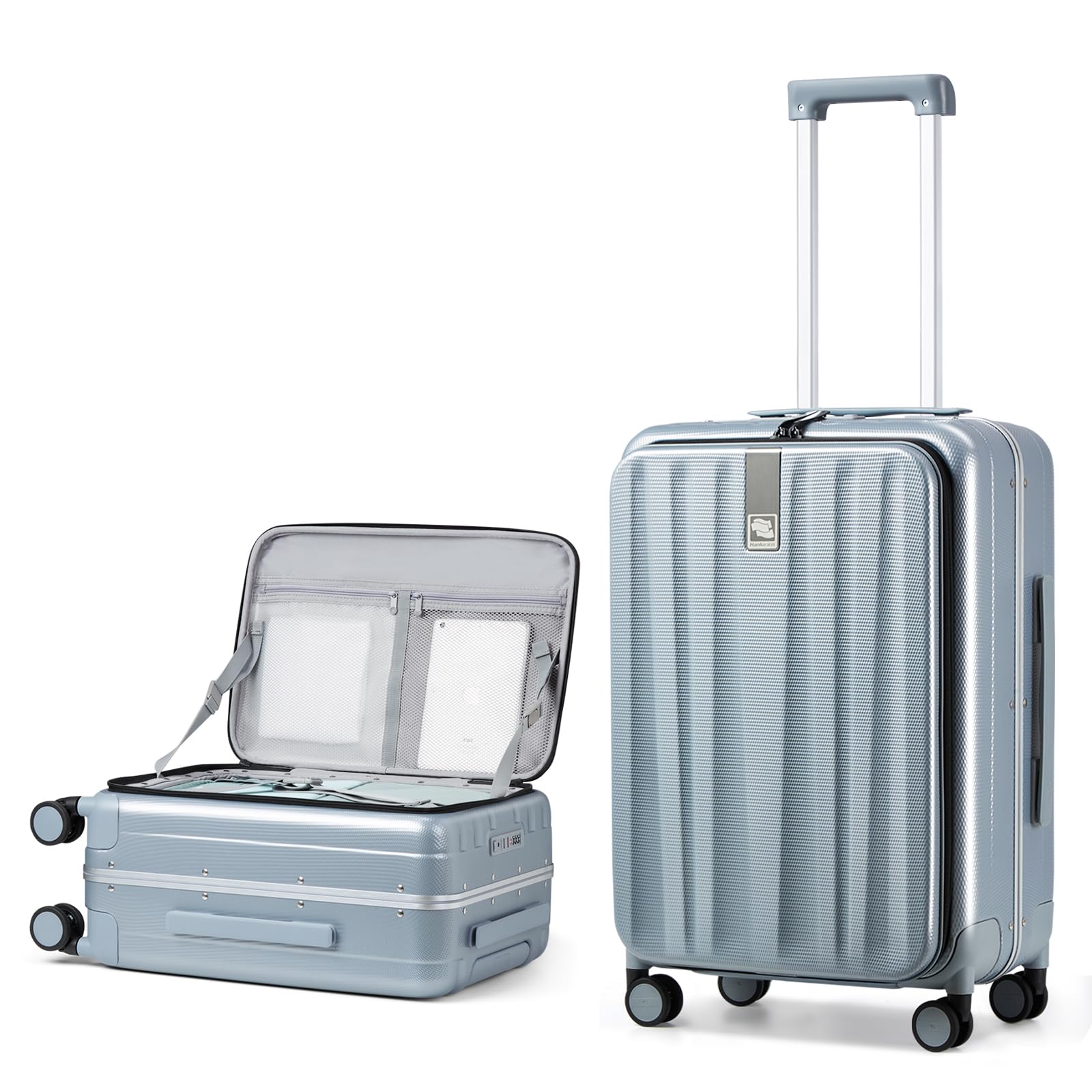 Hanke 24 Inch Spinner Luggage - Lightweight PC Hard Shell Suitcase with Aluminum Frame, Top Open Design & 360° Wheels for Men & Women (Grey) | Perfect for Air Travel, Business Trips & Vacation Packing