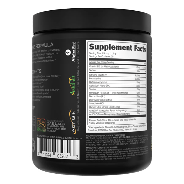 Bucked Up Woke AF Black Pre Workout Powder - Energy & Focus Supplement for Gym, Fitness & Bodybuilding - Best Pre-Workout for Men & Women