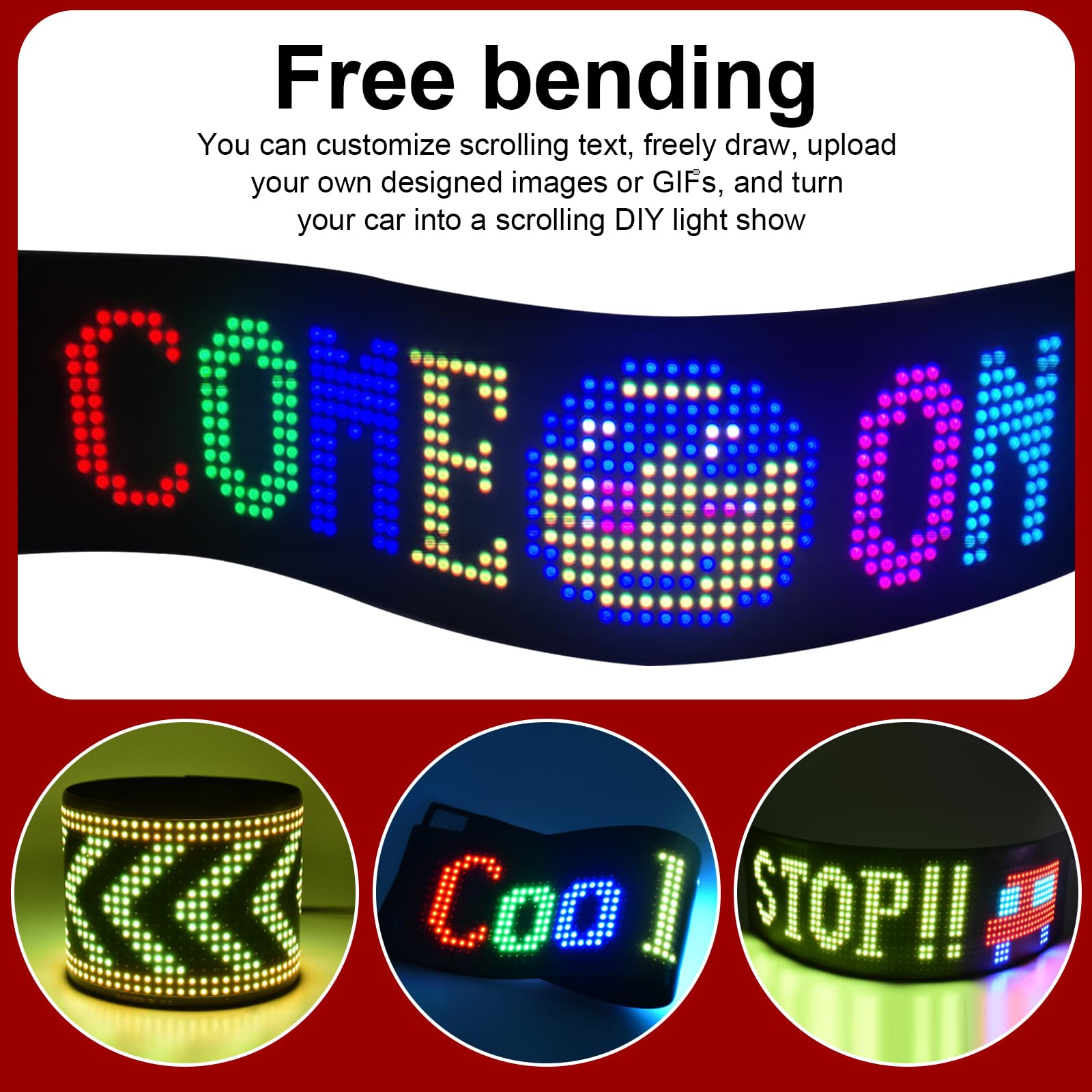 Programmable LED Sign - Devil Eyes Car Light, 4x15 Inch Flexible LED Display for Vehicles | Customizable LED Message Board for Cars & Trucks Windows | Perfect for Night Driving, Car Shows & Personalization
