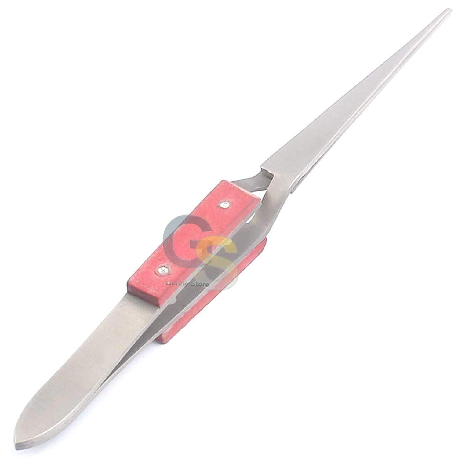Precision Tweezers with Cross-Locking Action, Straight Tips & Fiber Handles - Professional G.S Instruments for Electronics, Jewelry & Crafting