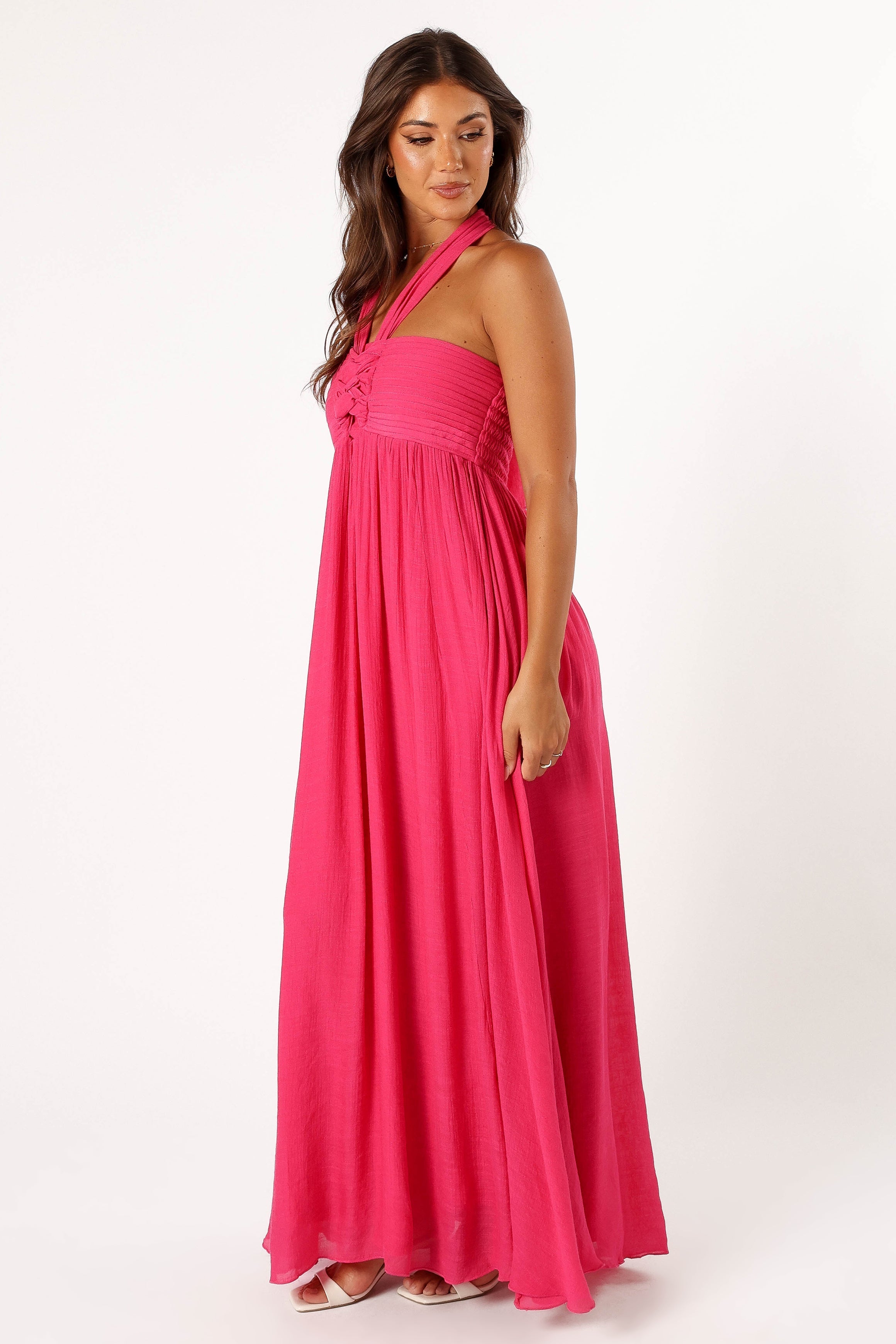 Everdeen Halterneck Maxi Dress for Women - Flowy Fuchsia Long Summer Dress with Side Slit, Perfect for Beach Vacations, Parties & Date Nights