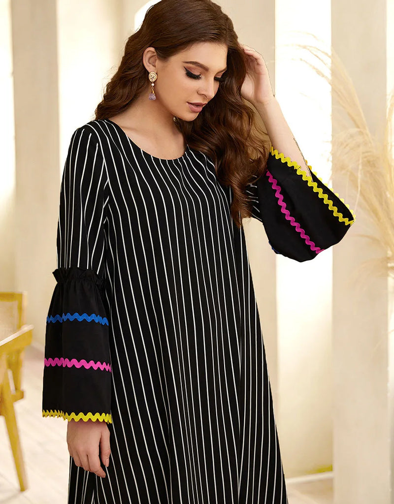 Elegant Long Striped Skirt with Embroidered Details - Perfect for Boho Chic Outfits and Summer Festivals