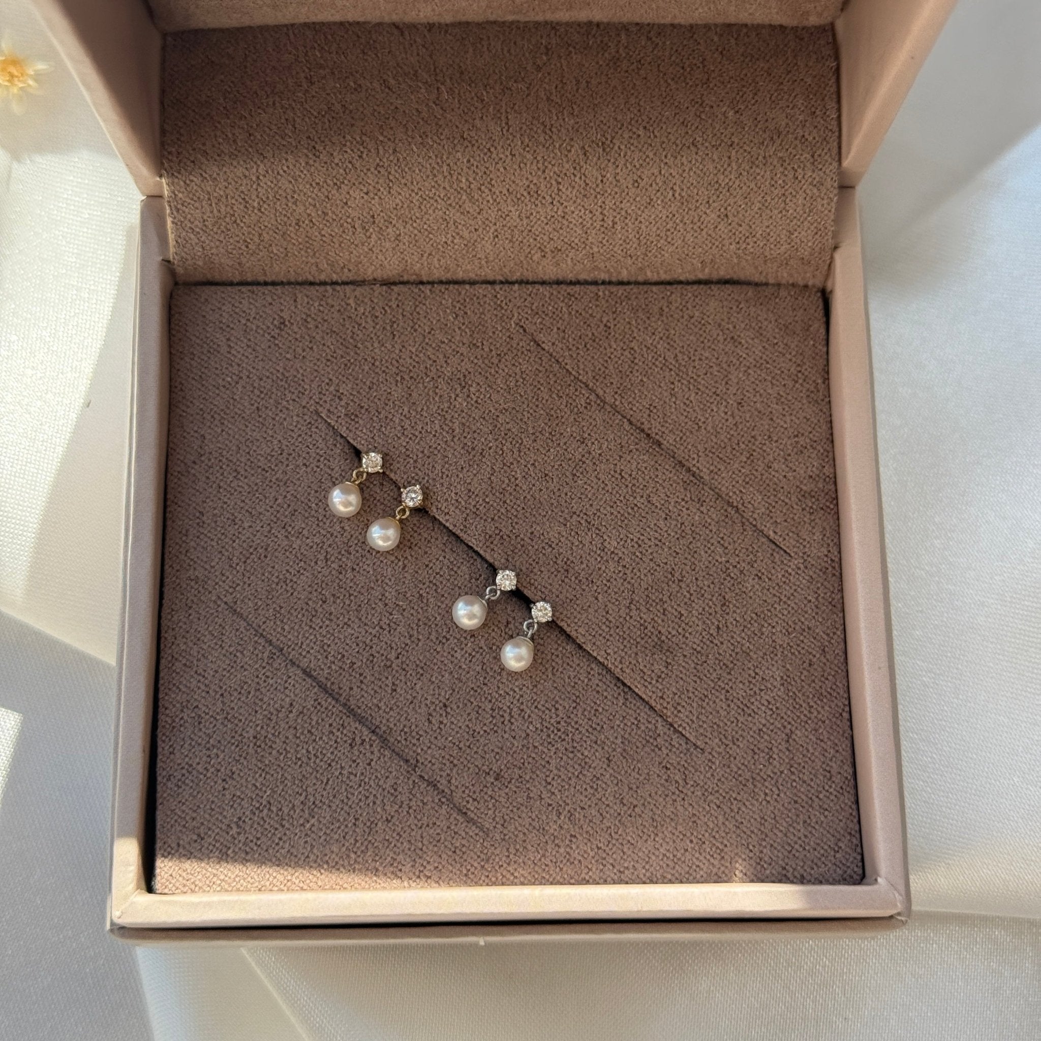14k Solid Yellow Gold Diamond and Pearl Drop Earrings - Elegant Flat Back Studs for Women, Perfect for Weddings, Parties & Everyday Wear