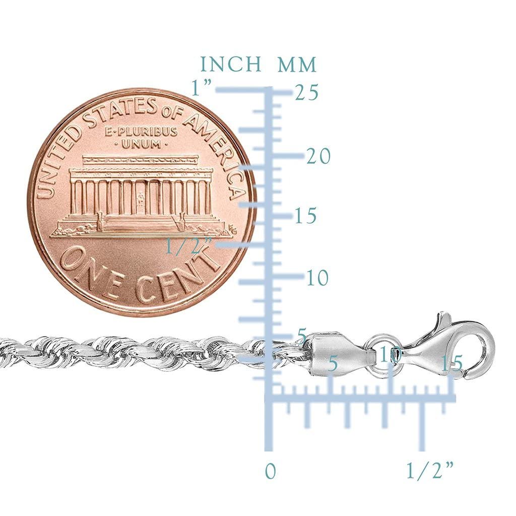 14K Real White Gold Hollow Rope Chain Necklace - 1.50mm, 2mm or 2.5mm Thickness - Shiny Finish with Lobster Clasp - 16