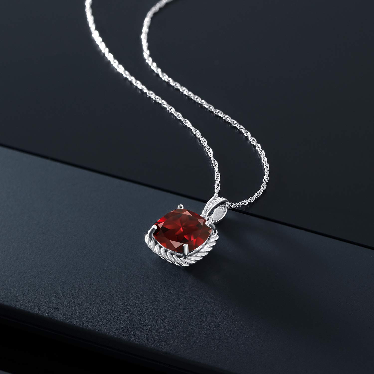 10K White Gold Cushion 8MM Gemstone Birthstone & Diamond Pendant Necklace for Women - 18 Inch Silver Chain | Elegant Jewelry Gift for Birthday, Anniversary & Special Occasions
