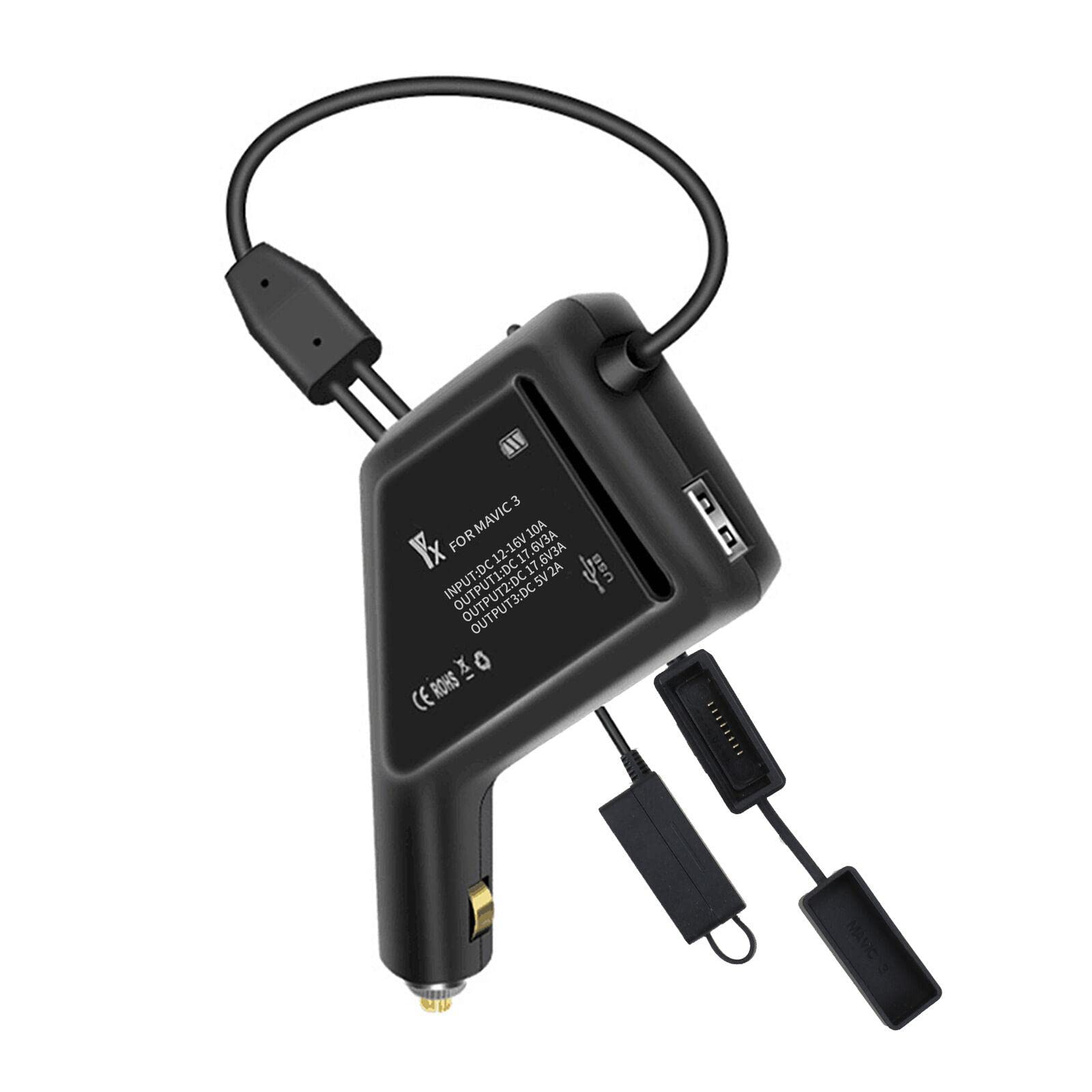 DJI Mavic 3 3-in-1 Car Charger - Fast Charging Adapter for Drone, Remote Control & Battery | Perfect for Travel, Road Trips & Outdoor Photography