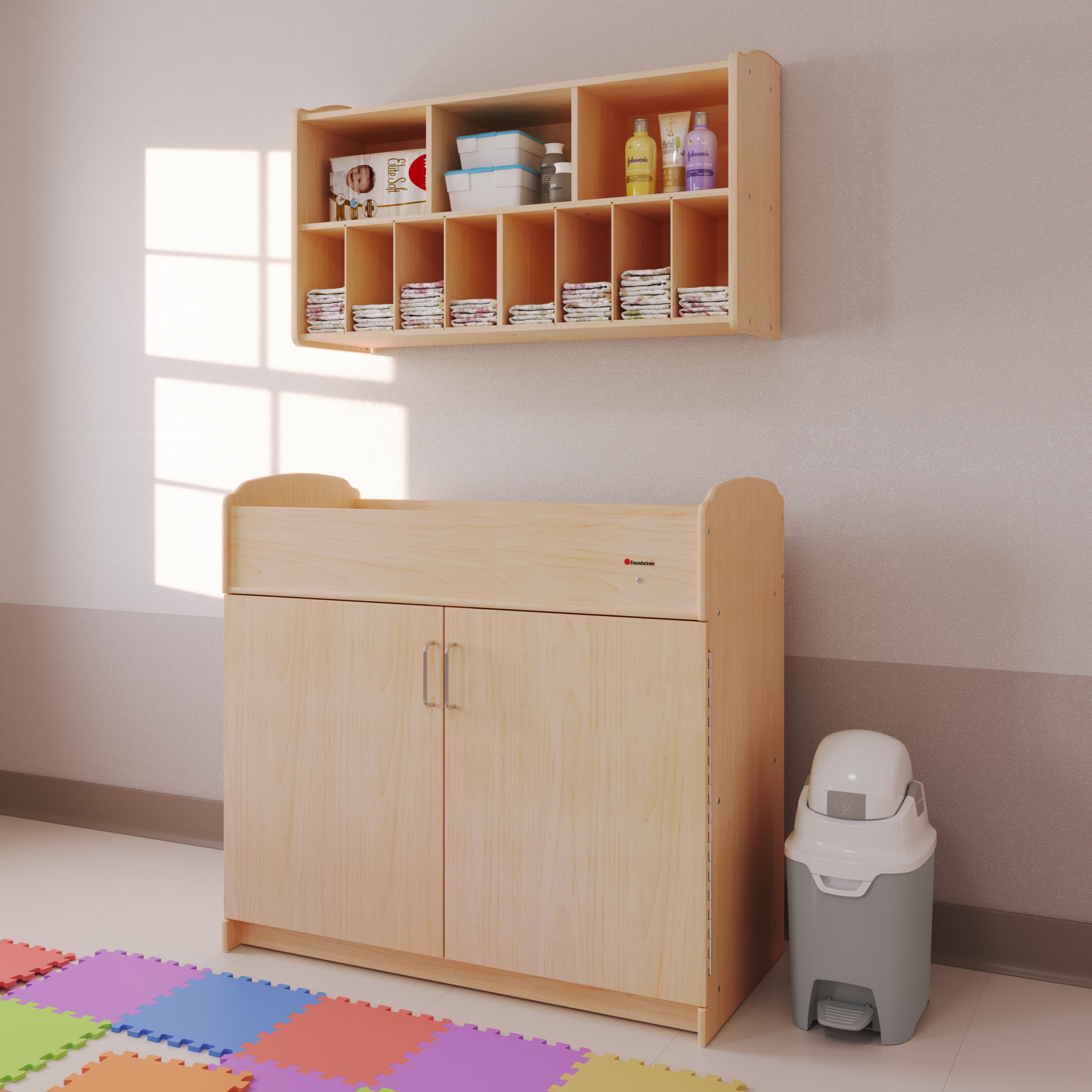 Foundations Mini Hands-Free Diaper Pail with Airtight Lid - Odorless Diaper Disposal System, Large Capacity Holds 30+ Newborn Diapers, Works with Any Refill Bags (Gray) - Perfect for Nursery, Baby Room & Diaper Changing Stations