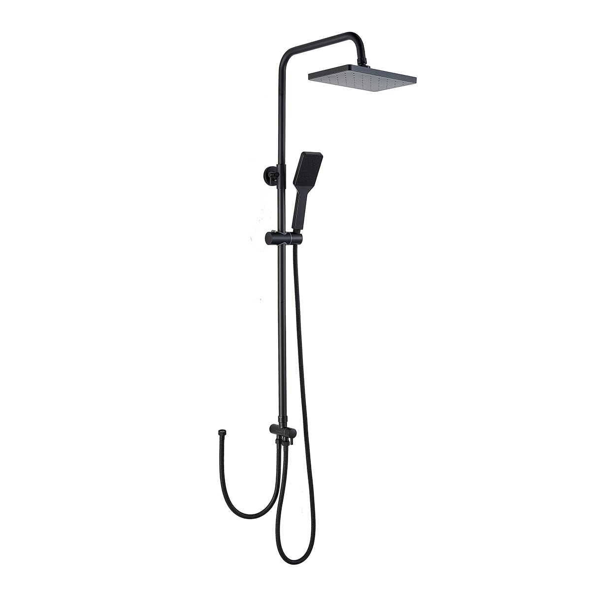 Plumbsys Black Shower Rail Set - 10 Inch Square Rainfall Shower Head with Diverter & Handheld Spray | Wall Mounted Bathroom Shower System with Automatic Cleaning Function | Perfect for Modern Home, Spa, and Luxury Bathroom Renovations