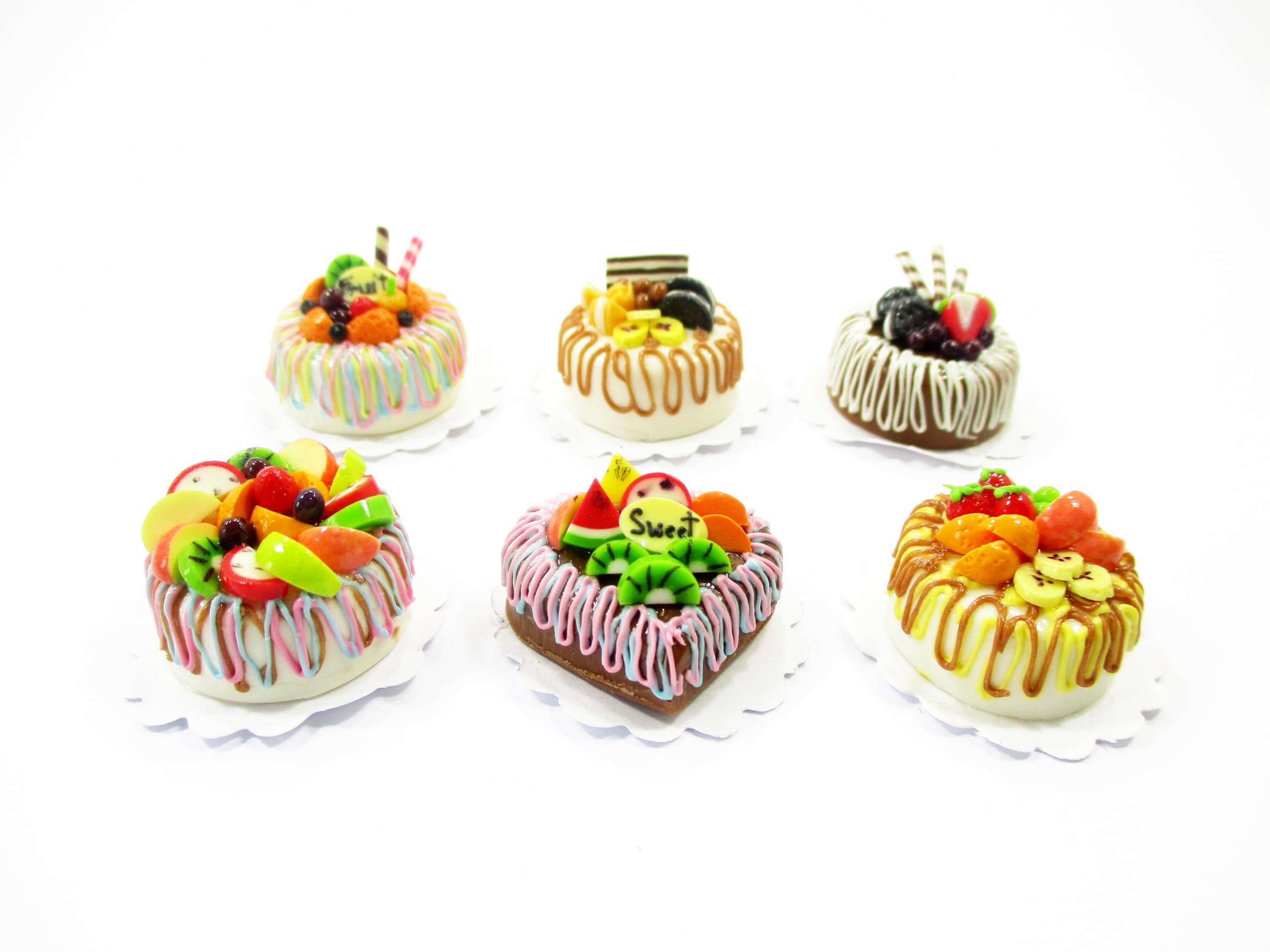 Miniature Dollhouse Food - 6-Piece Mixed Fruit Cake Set (2cm) for Doll Bakery & Tea Party Accessories | Perfect for Dollhouse Decor, DIY Crafts, and Miniature Collectibles