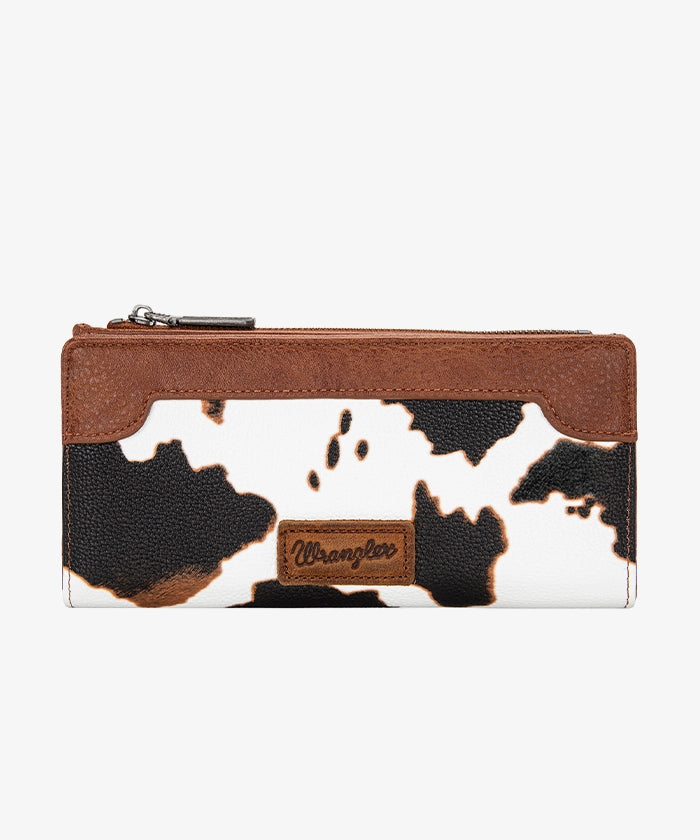 Wrangler Cow Print Zip Wallet for Men & Women - Stylish Leather Bifold Wallet with RFID Protection - Perfect for Travel, Work & Everyday Use