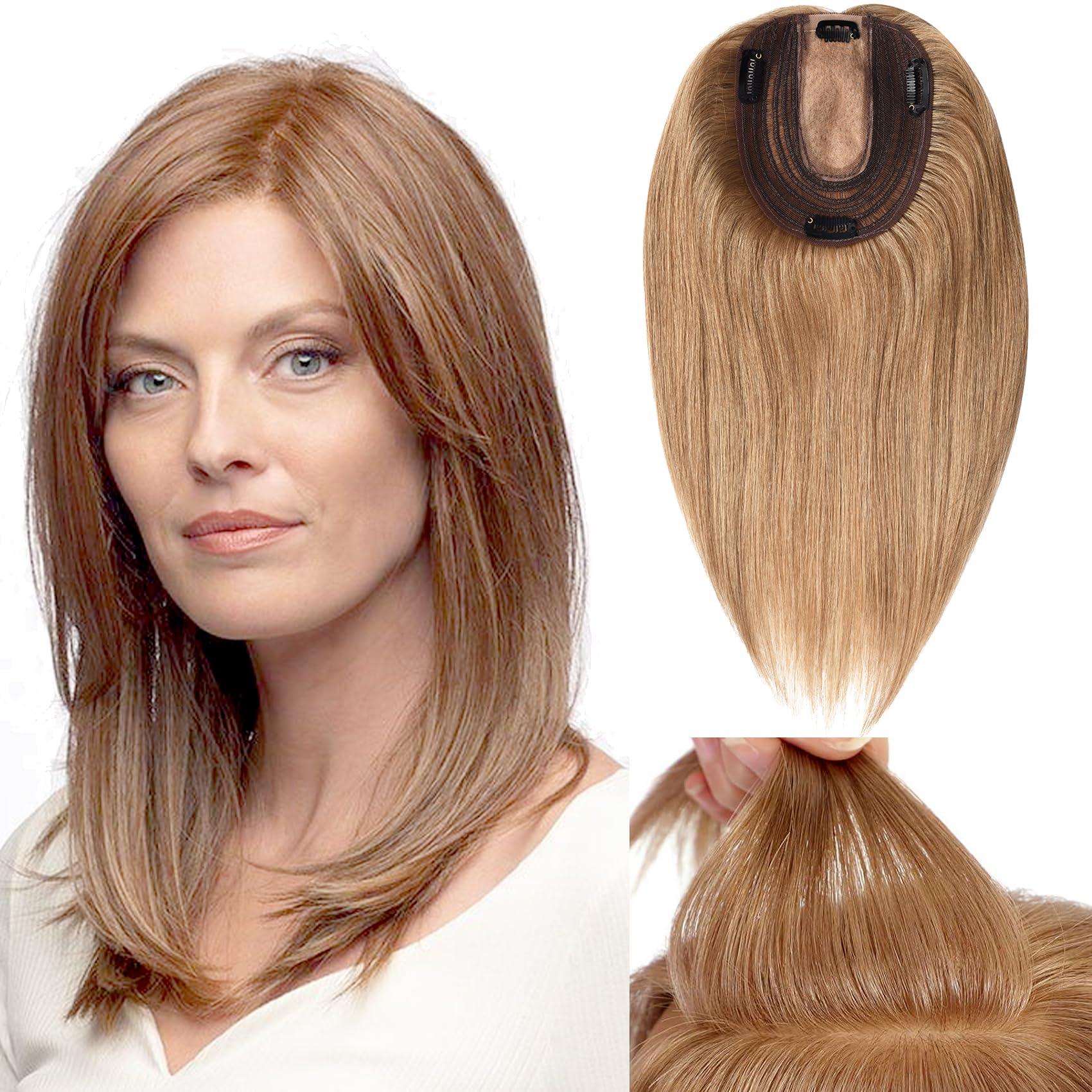 Premium 14 Inch Human Hair Toppers for Women - 150% Density Remy Hair Extensions with Silk Base, No Bangs Clip-In Hair Pieces for Thinning Hair (#06) | Perfect for Daily Wear, Special Occasions & Hair Volume Enhancement