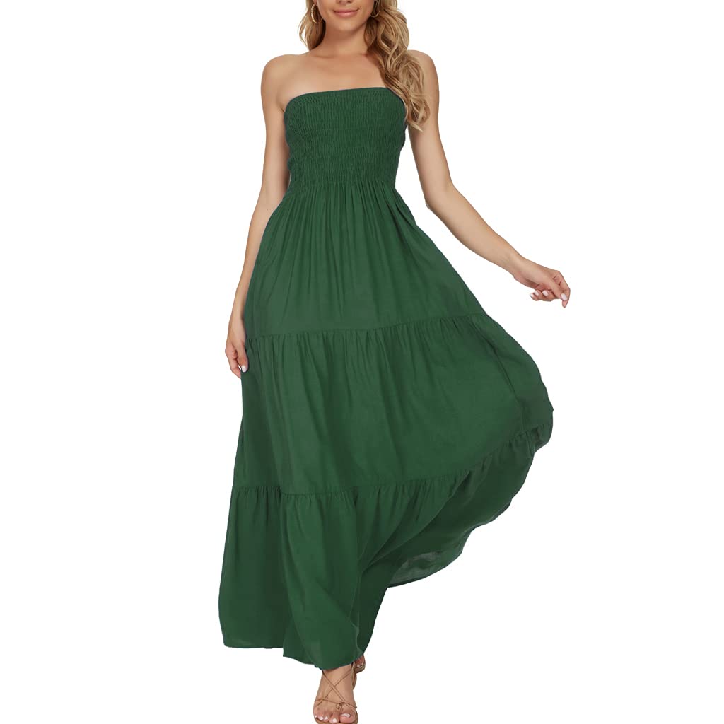 Women's Strapless Tube Top Maxi Dress - Off Shoulder Boho Beach Long Dress for Summer | Perfect for Beach Vacations, Music Festivals & Casual Outings