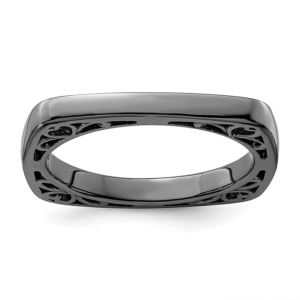 925 Sterling Silver Black Plated Square Stackable Ring for Women - Elegant Minimalist Jewelry Gift for Her - Perfect for Everyday Wear, Date Nights & Special Occasions