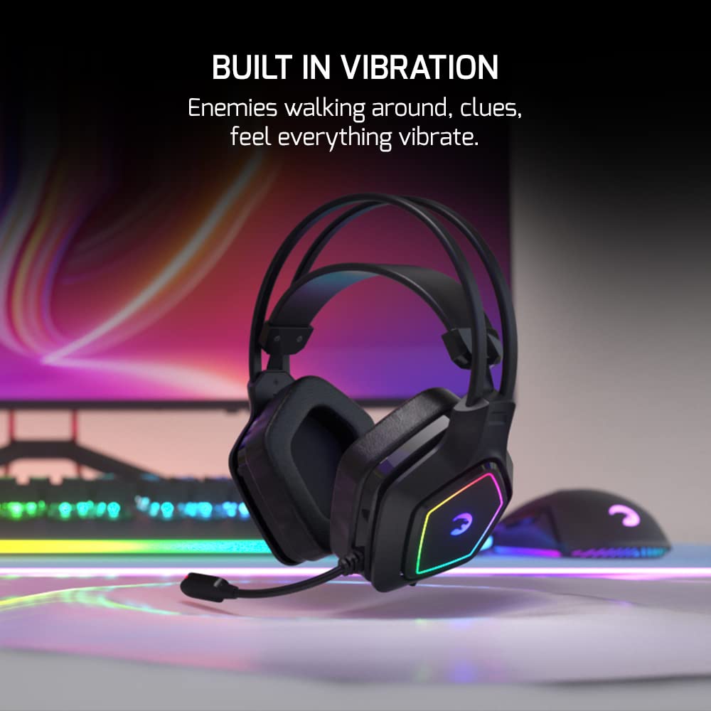 GAMEPOWER Mihawk USB Gaming Headset - 7.1 Virtual Surround Sound Wired RGB Headphones with 50MM Drivers, Noise Cancelling Mic for PC, Laptop (Black) | Perfect for FPS, MMO Gaming & Online Meetings