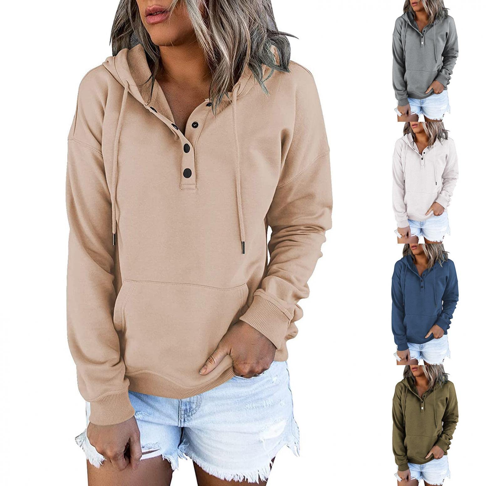 Trendy Women's Button Down Hoodies - Soft Lightweight Pullover Sweatshirts for Casual Wear | Christmas Gift Long Sleeve Tops for Women | Perfect for Everyday Outfits, Weekend Errands & Holiday Gatherings