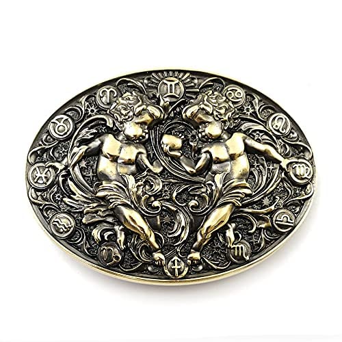 Gemini Zodiac Sign Leather Belt for Men & Women - Solid Brass Horoscope Astrological Buckle | Fashion Accessory for Daily Wear, Gifts & Astrology Enthusiasts