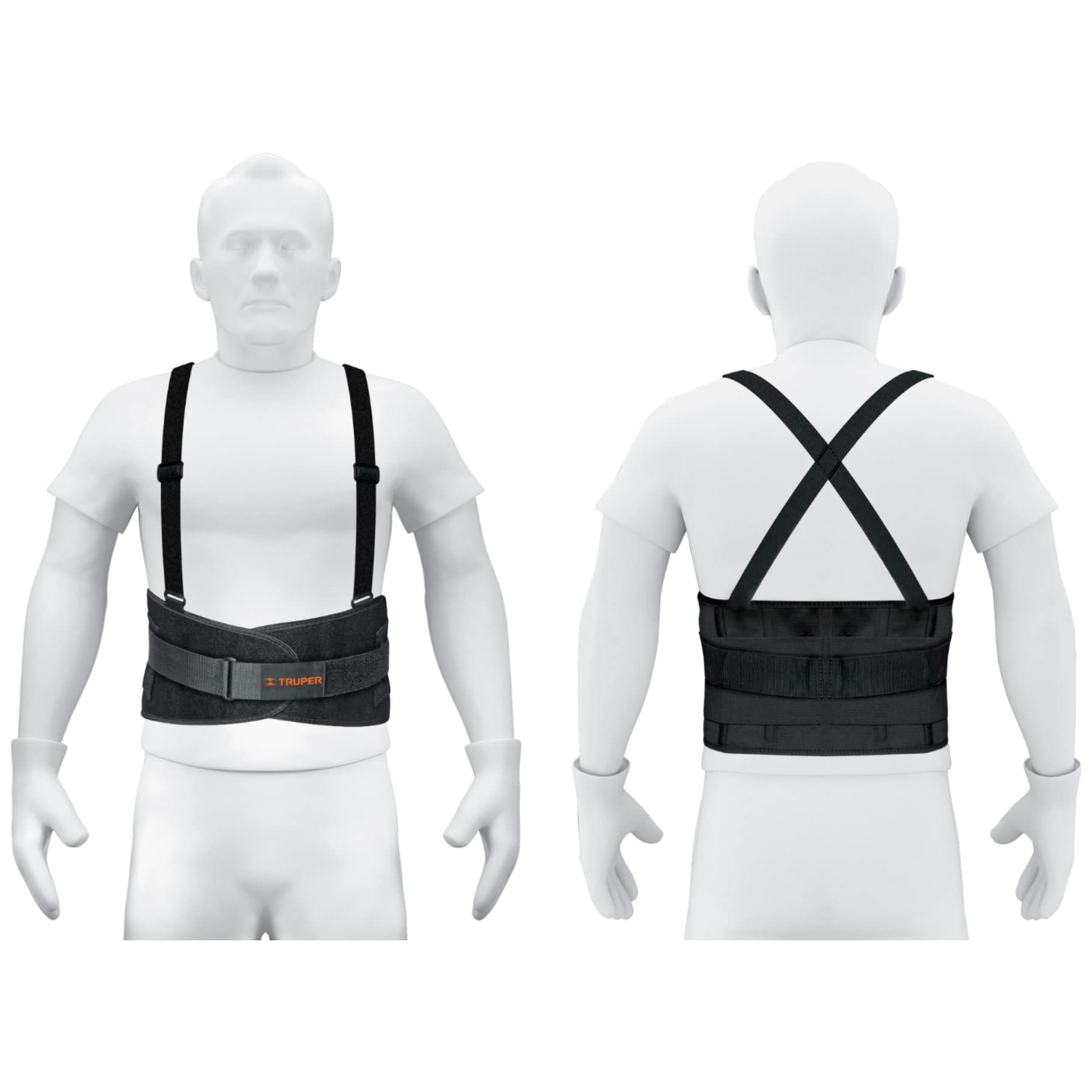 TRUPER FAJA-MX M(32-38) Double Pull Lumbar Back Support Brace with Adjustable Shoulder Straps - 1 Pack - Ideal for Work Injury Prevention, Posture Correction & Heavy Lifting Support