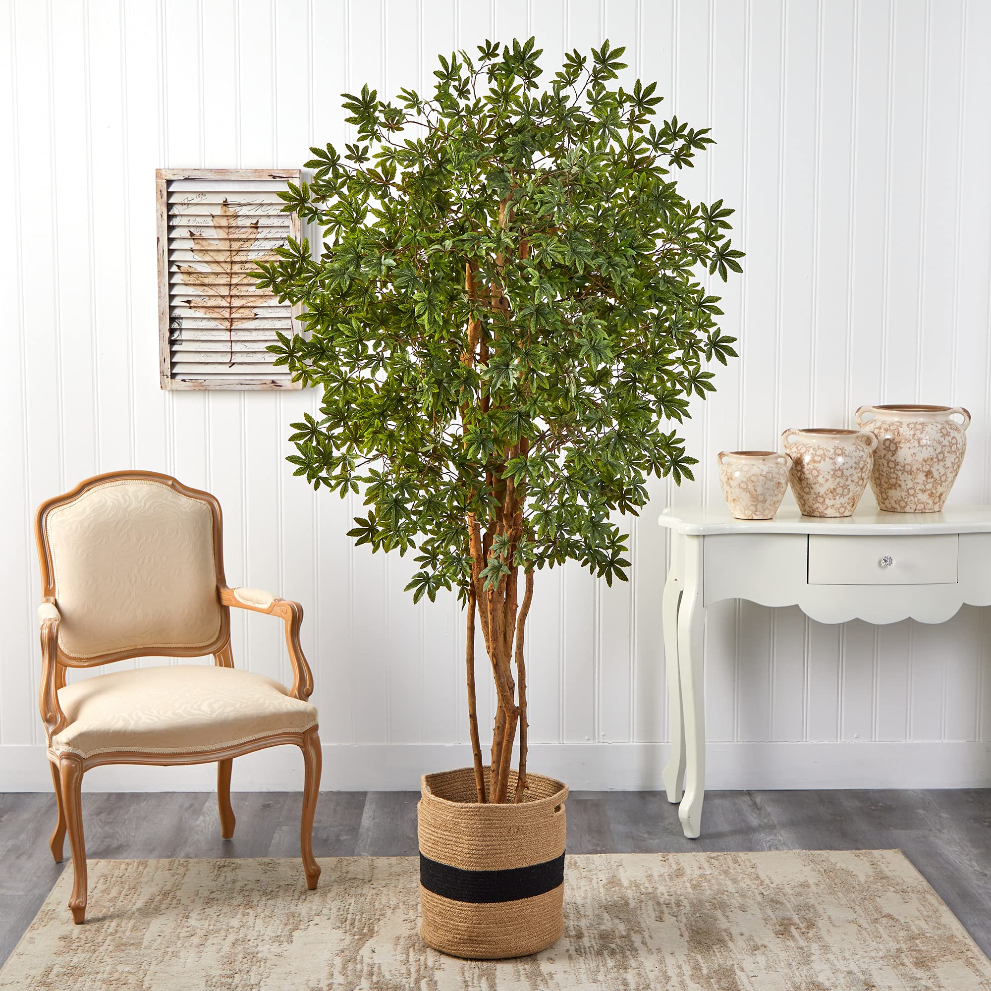Nearly Natural 6ft Japanese Maple Artificial Tree in Handmade Cotton Planter - Realistic Faux Plant for Home Office Decor, Living Room, Bedroom & Indoor Spaces