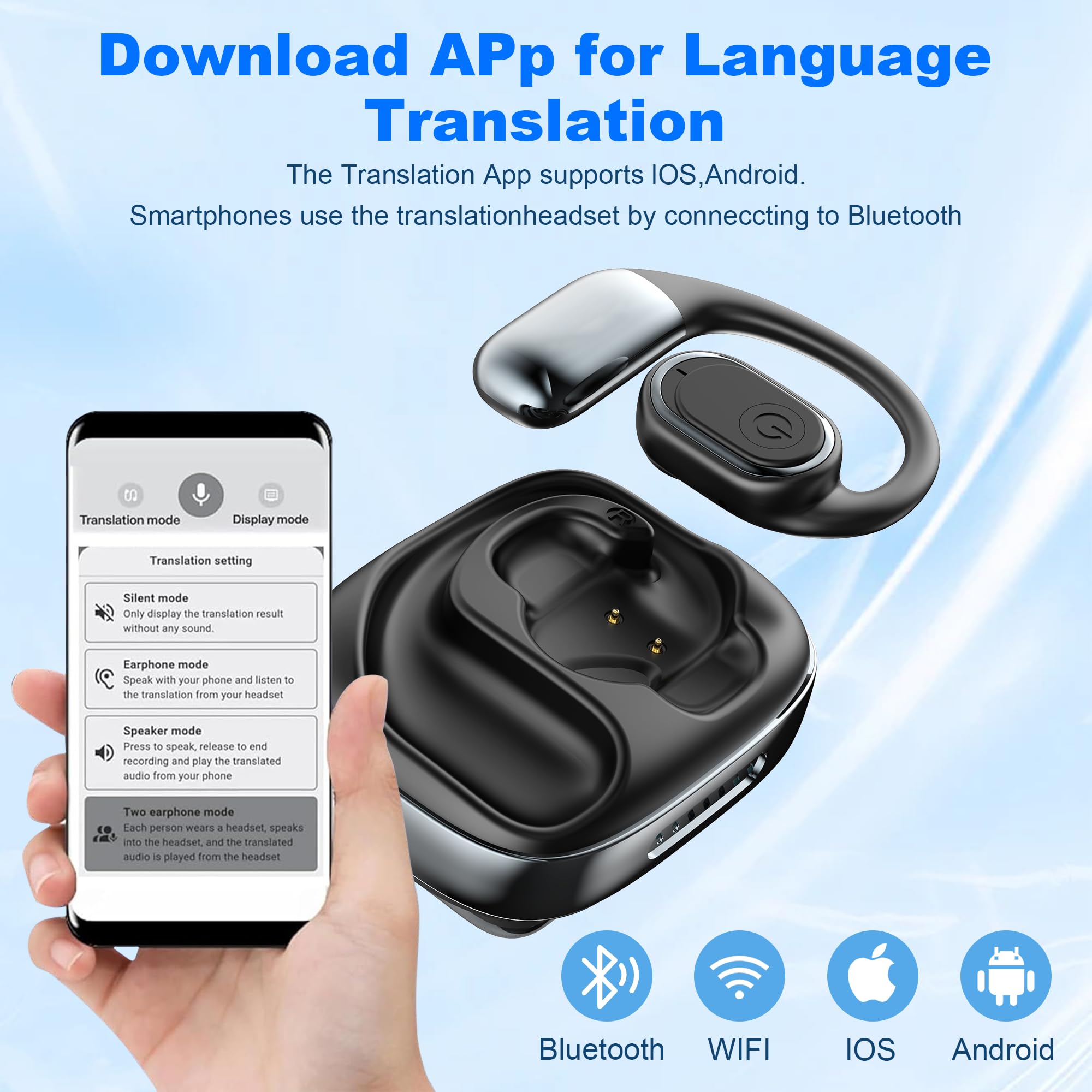 AI Translation Earbuds Wireless - 144 Languages Real-Time Translator Headphones for iOS & Android | Perfect for Travel, Business Meetings & Language Learning | 3-in-1 Bluetooth Earbuds with Noise Cancellation (Black)
