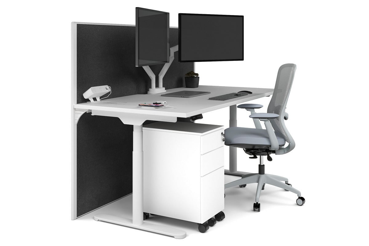 Flexi Premium Height Adjustable Single Workstation Desk - 1600L x 800W with Cable Management Scallop | Ergonomic Standing Desk for Home Office & Workspace