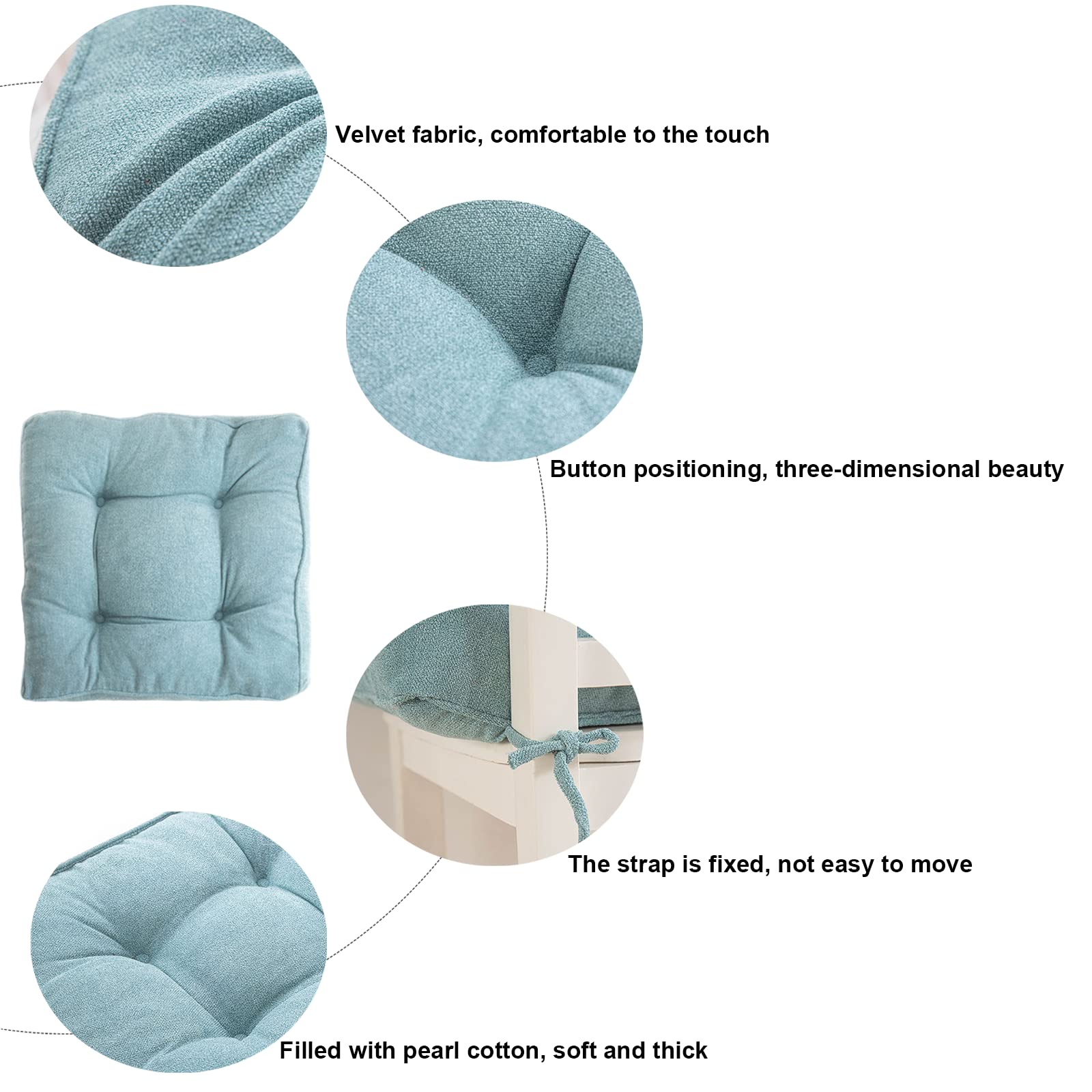 Velvet Chair Cushions with Ties - Soft & Comfortable Seat Cushion Pads (Set of 2, 18x18 Inches) for Dining Chairs, Kitchen, Patio, Indoor & Outdoor Use - Perfect for Home Decor, Living Room, and Garden Furniture
