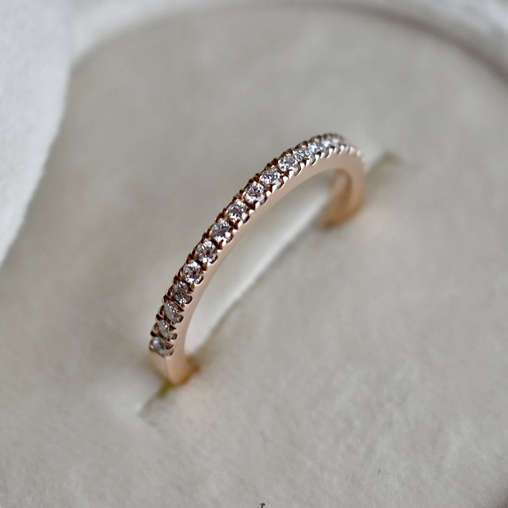 14K Rose Gold Partial Eternity Band Ring - Dainty Stackable Wedding Band for Women - Perfect for Anniversary, Engagement, or Everyday Elegant Jewelry