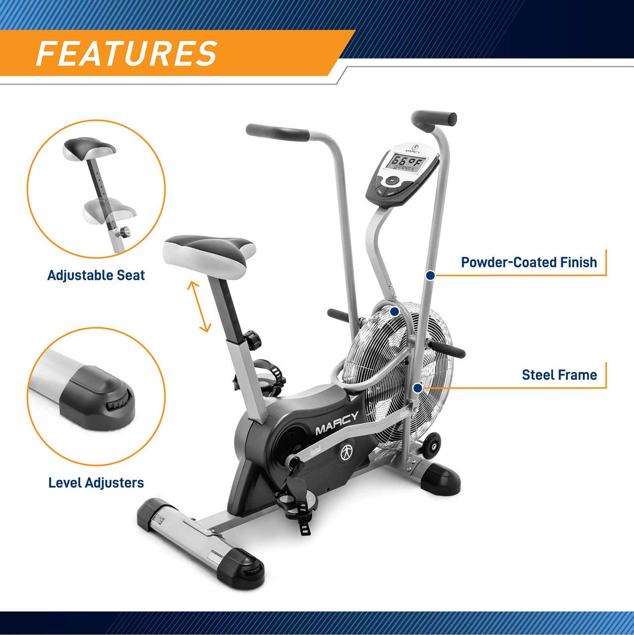 Marcy AIR 1 Deluxe Fan Bike - Heavy Duty Air Resistance Exercise Bike for Home Gym Workouts | Perfect for Cardio Training, Weight Loss & Full Body Workouts